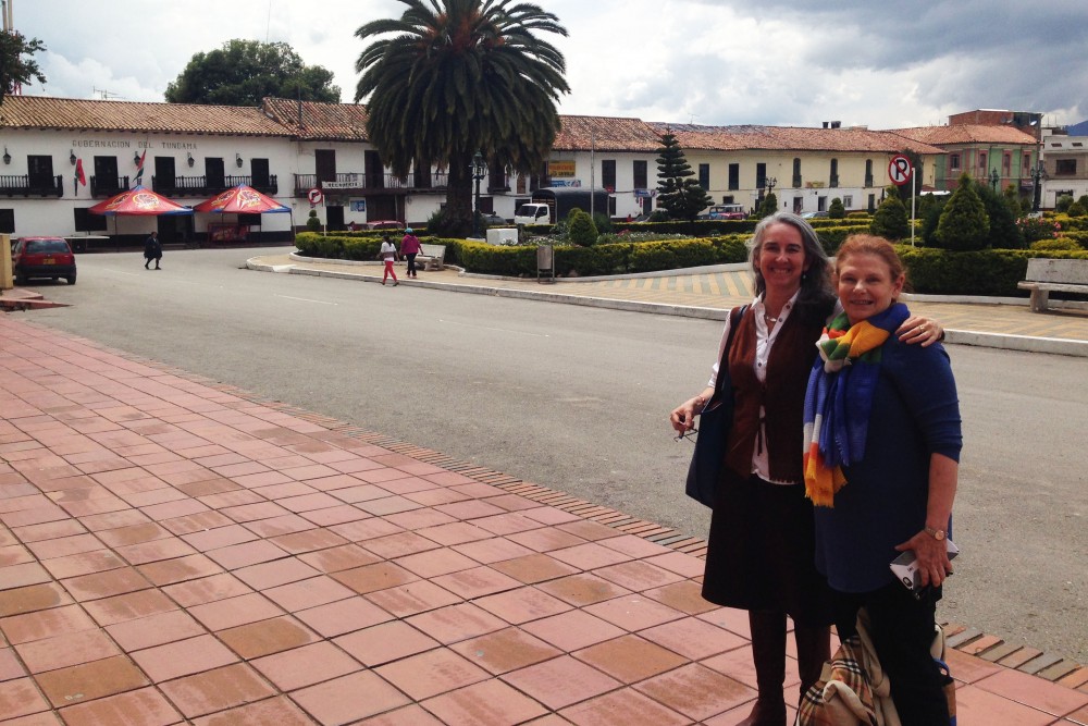 Associate professor of international development Greta Friedemann-Sánchez, left, and colleague Peggy Grieve, right, pose for a photo in Colombia where they did field work in their efforts against intimate partner violence. Courtesy of Greta Friedemann-Sánchez.