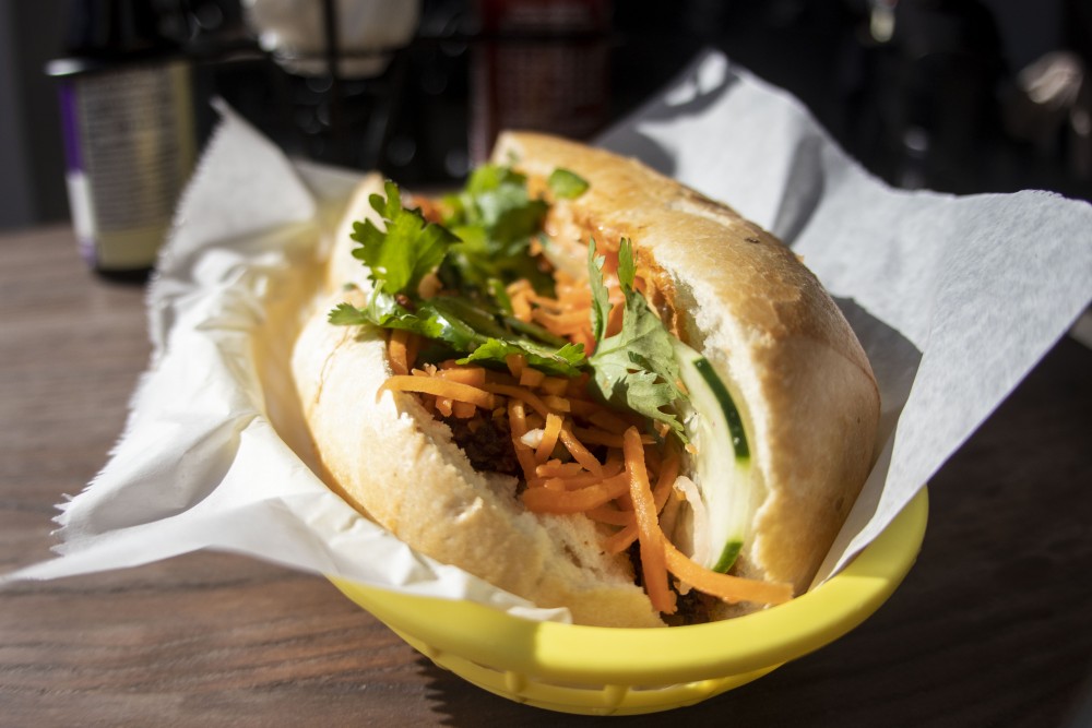 A pulled pork sandwich from the menu of the newly reopened Bánh Appétit is seen on Sunday, Oct. 20. 