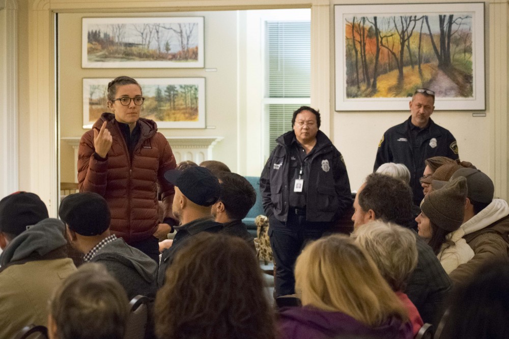 Community members raise concerns regarding safety in the Marcy-Holmes neighborhood at the First Congregational Church on Tuesday, Oct. 22. 