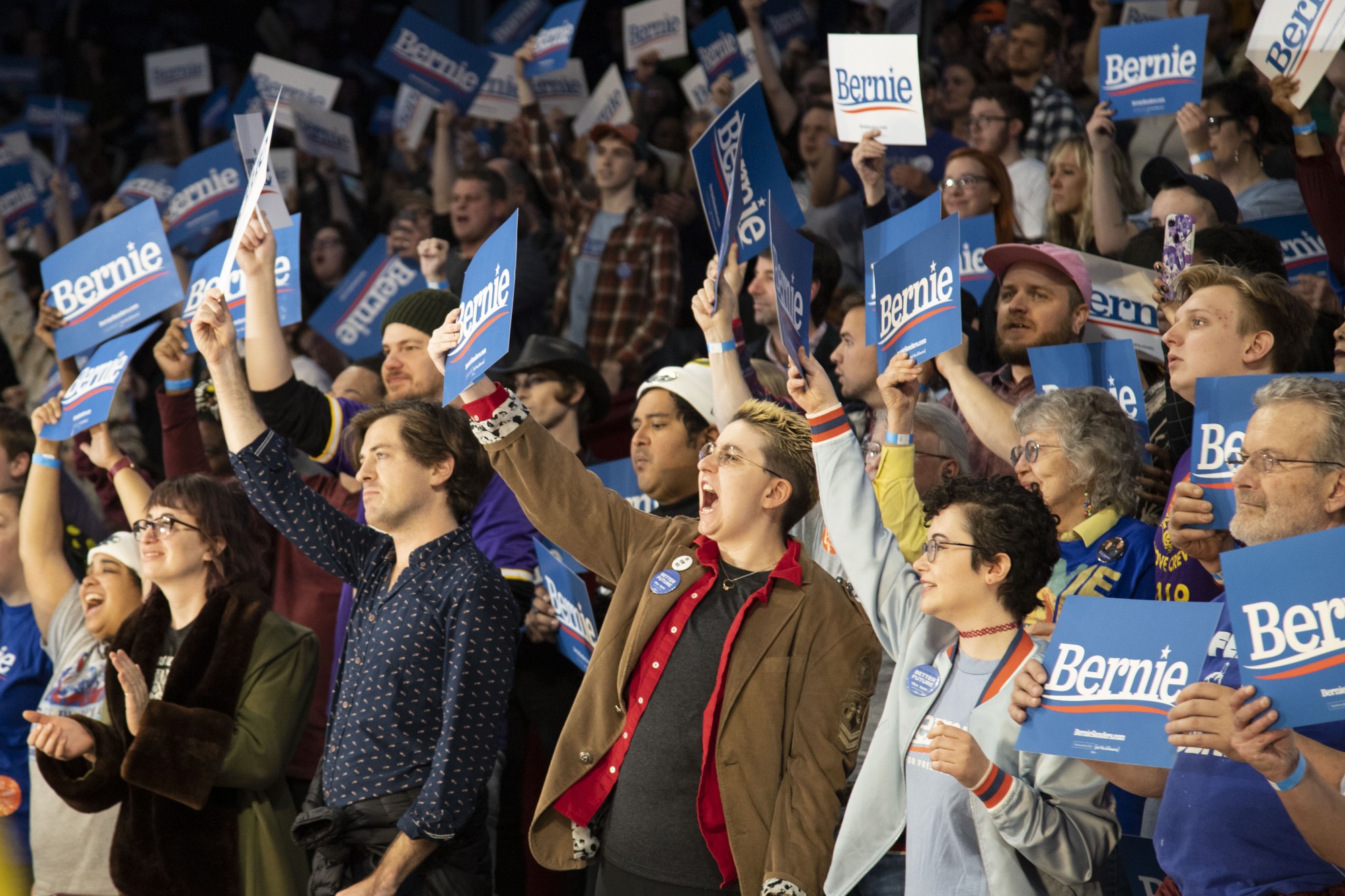 Rally attendees cheer for Sen. Bernie Sanders at Williams Arena on Sunday, Nov. 3. 