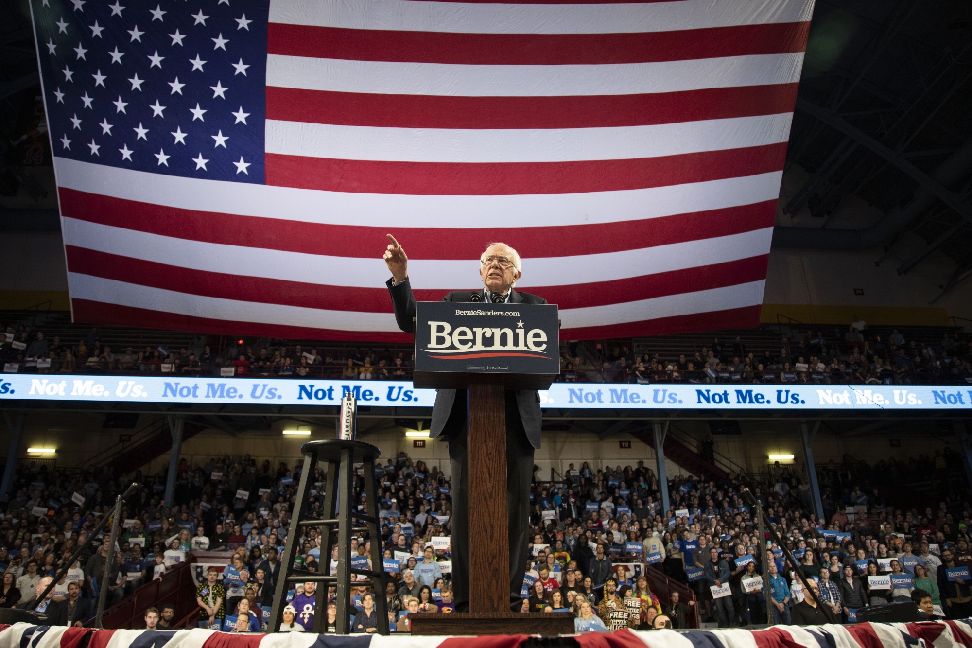 Sen. Bernie Sanders addresses the crowd during a rally held at Williams Arena on Sunday, Nov. 3. 