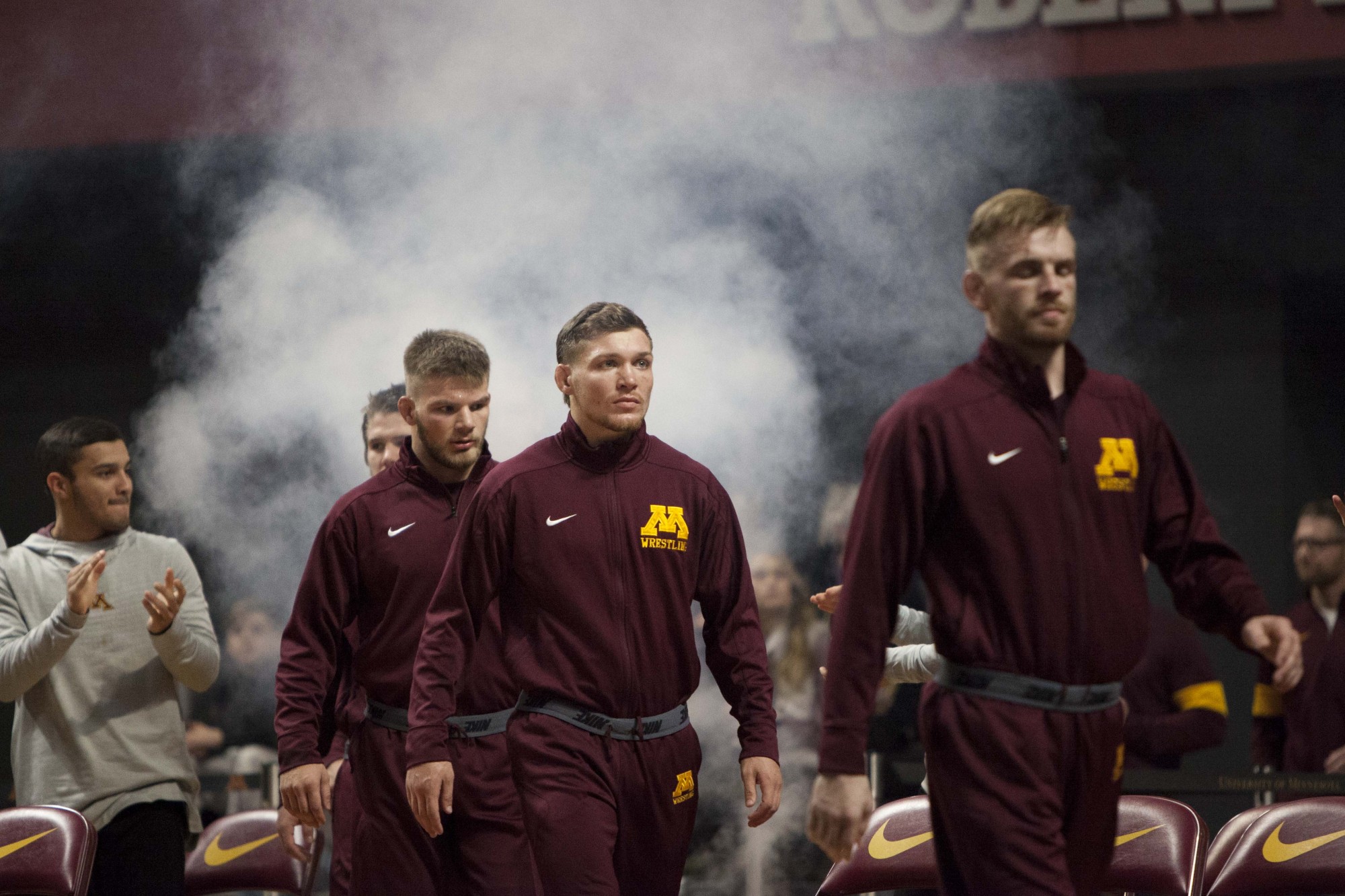 The Gophers make their entrance at the Maturi Pavilion on Friday, Nov. 1. 