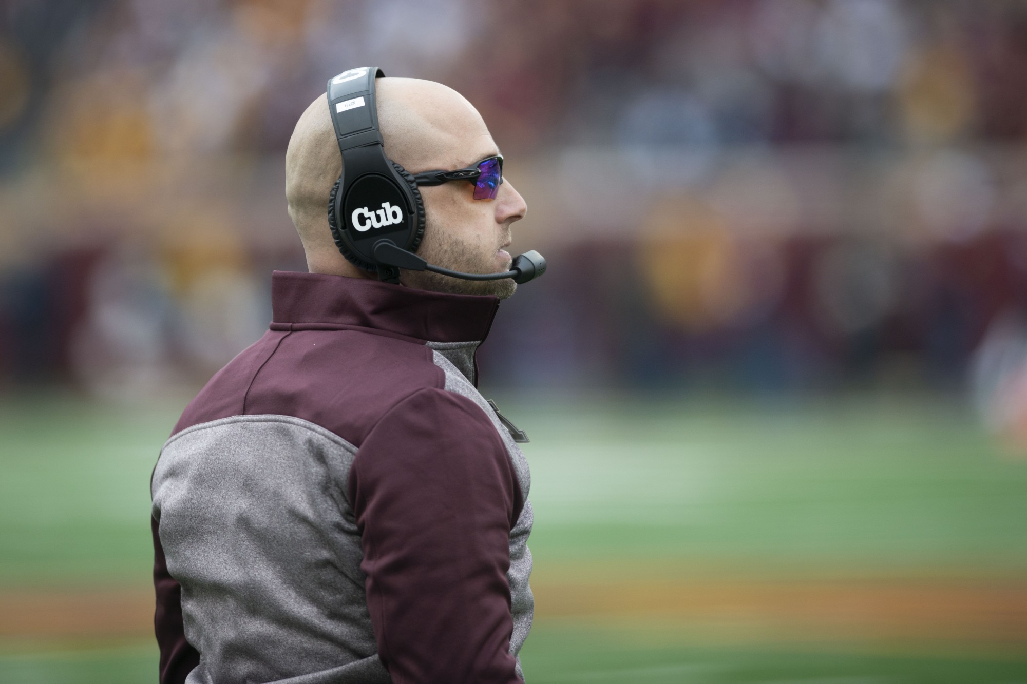Head coach P.J. Fleck observes the game at TCF Bank Stadium on Saturday, Nov. 9. The Gophers defeated Penn State 31-26 to bring their record to 9-0. A first since 1904. 