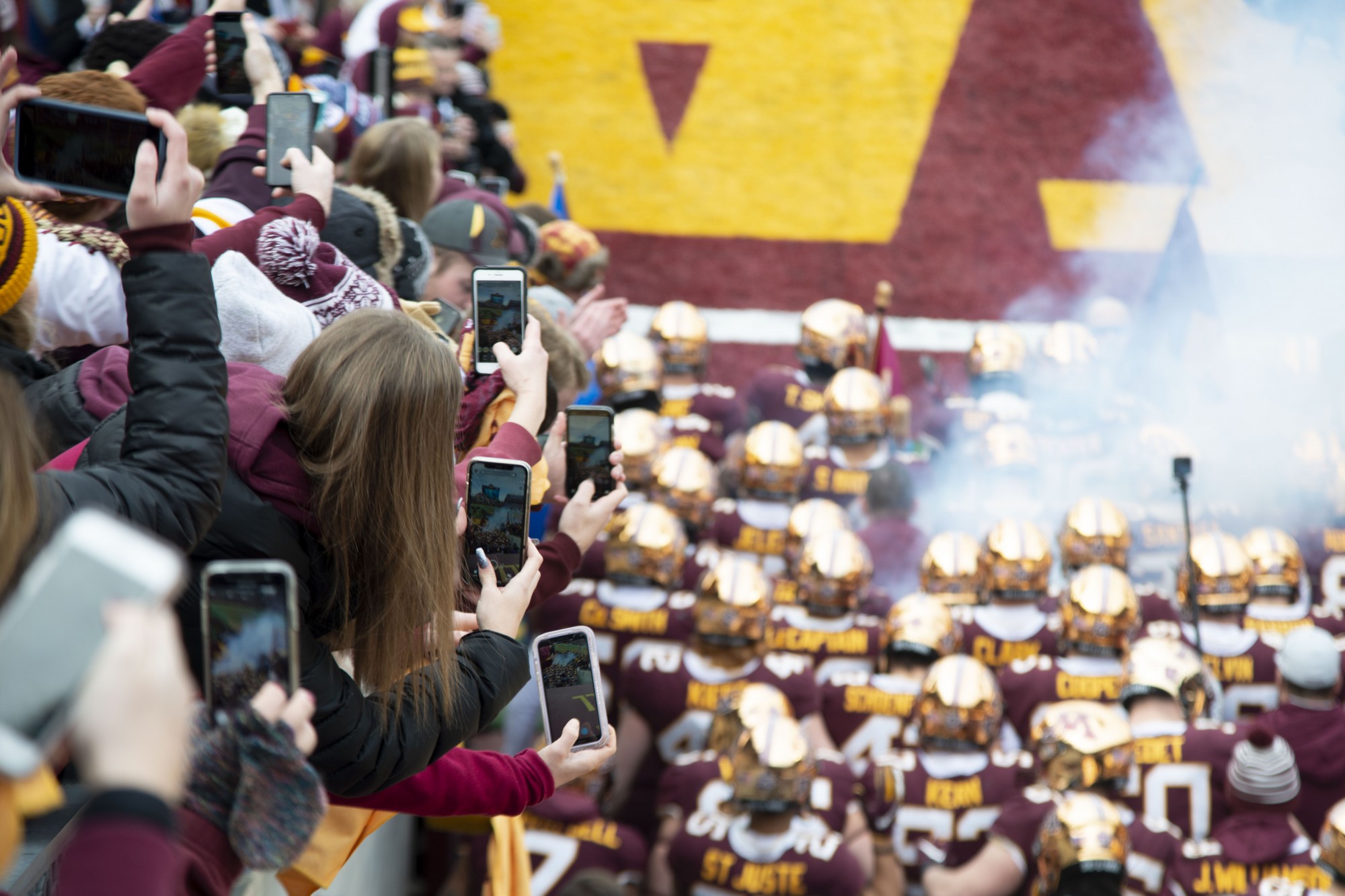 Fans cheer for the Gophers as they enter the field at TCF Bank Stadium on Saturday, Nov. 9. The Gophers defeated Penn State 31-26 to bring their record to 9-0. A first since 1904. 