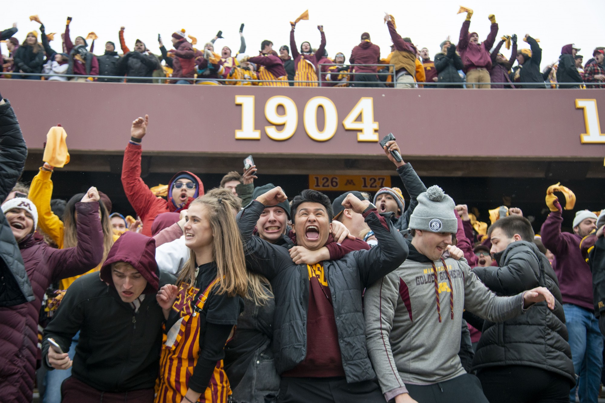 Fans cheer for the Gophers after winning the game against Penn State at TCF Bank Stadium Saturday, Nov. 9. The Gophers won 31-26 bringing their record to 9-0. A first since 1904.