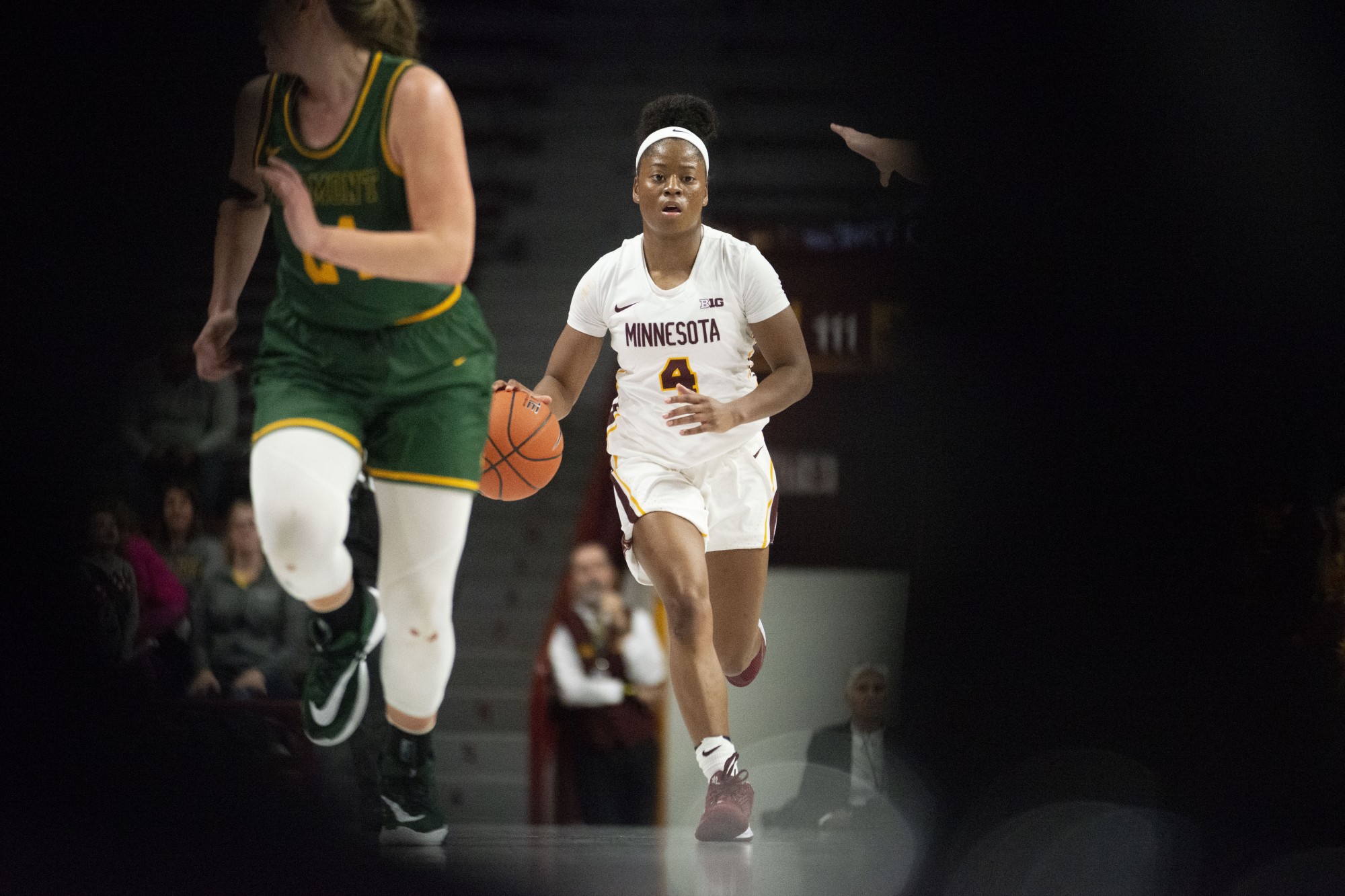 Guard Jasmine Powell brings the ball up the court at Williams Arena on Sunday, Nov. 10. The Gophers defeated Vermont 90-58. 