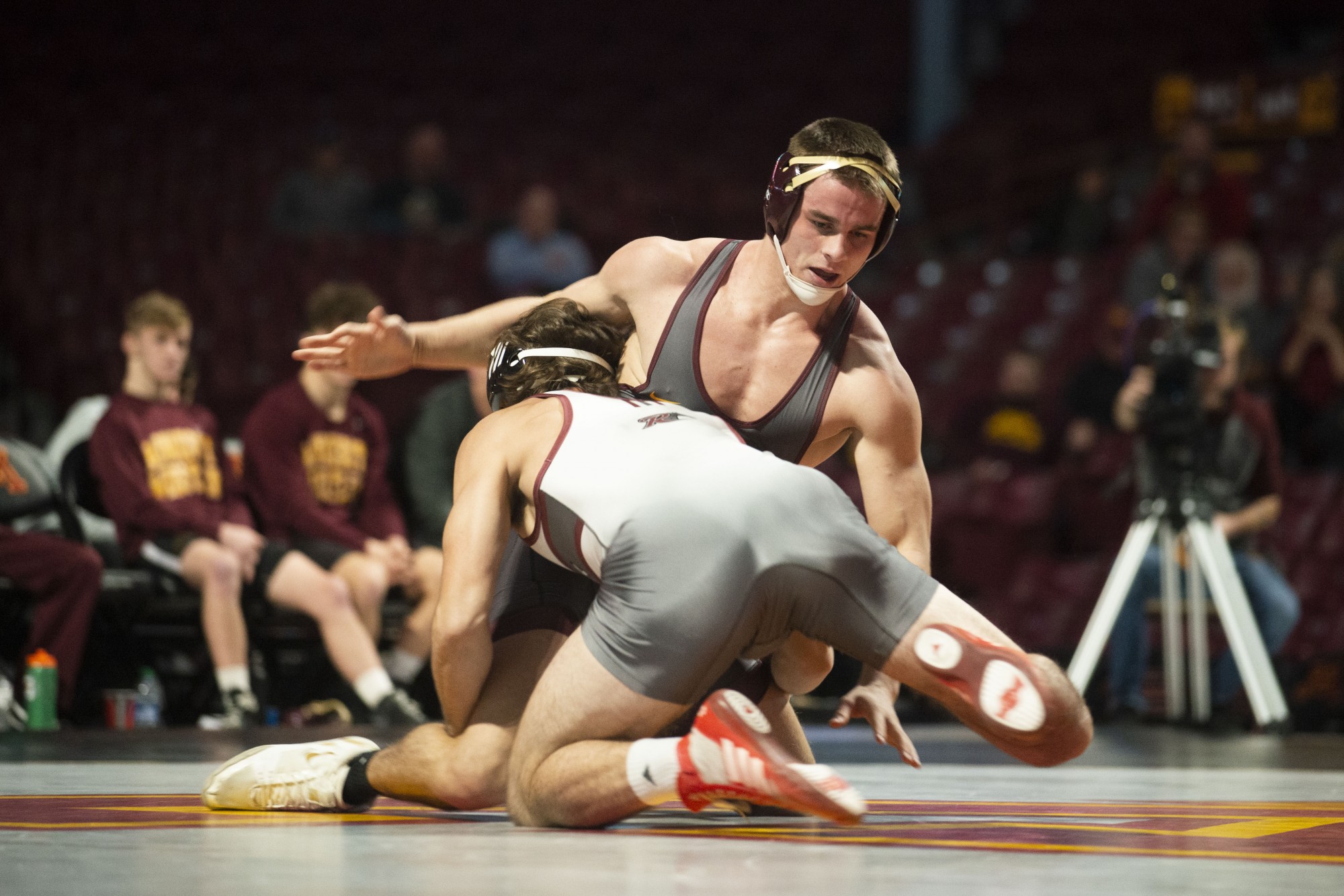 Redshirt Junior Dylan Anderson holds  an opposing Rider wrestler at Williams Arena on Friday, Nov. 15. The Gophers went on to fall to Rider with a final score of 21-17.