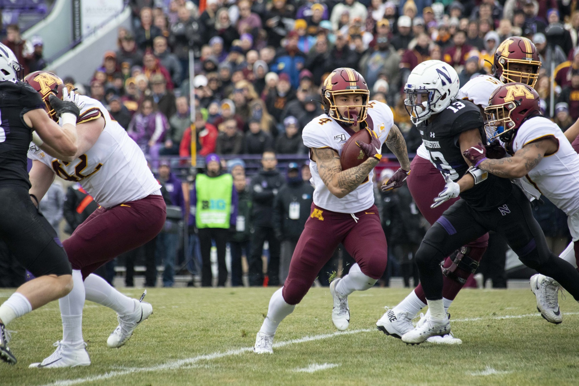 Running back Shannon Brooks carries the ball at Ryan Field during the game against the Northwestern Wildcats on Saturday, Nov. 23. The Gophers earned a 38-22 victory bringing their record to 10-1.