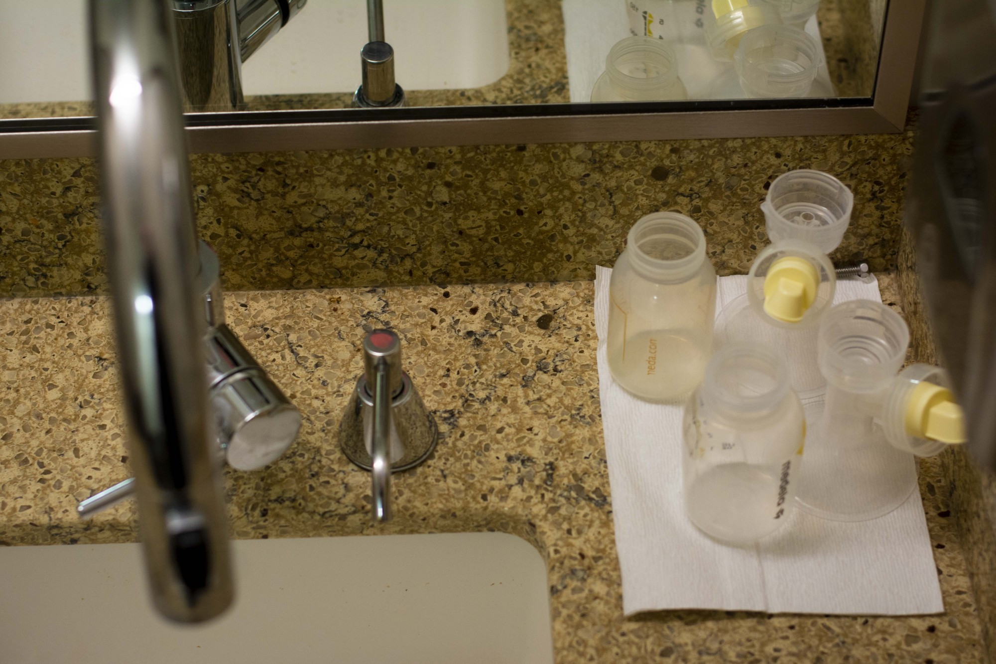 Breast pumps and bottles sit on the counter in a lactation space in the McNamara Alumni Center on Saturday, Nov. 23. 