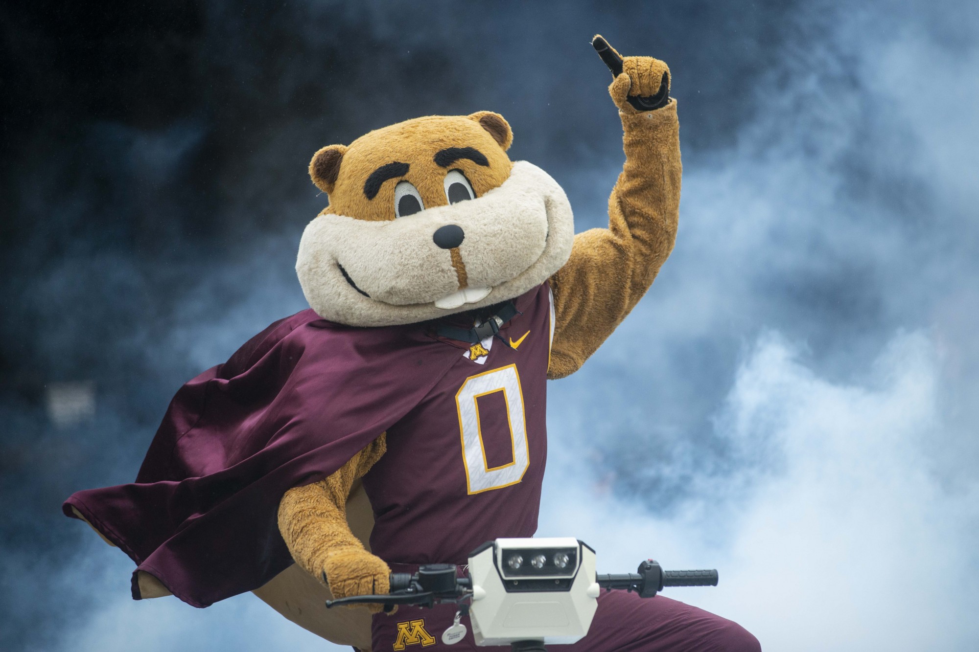 Goldy makes his field entrance during the Gopher game against the Badgers at TCF Bank Stadium on Saturday, Nov. 30. 