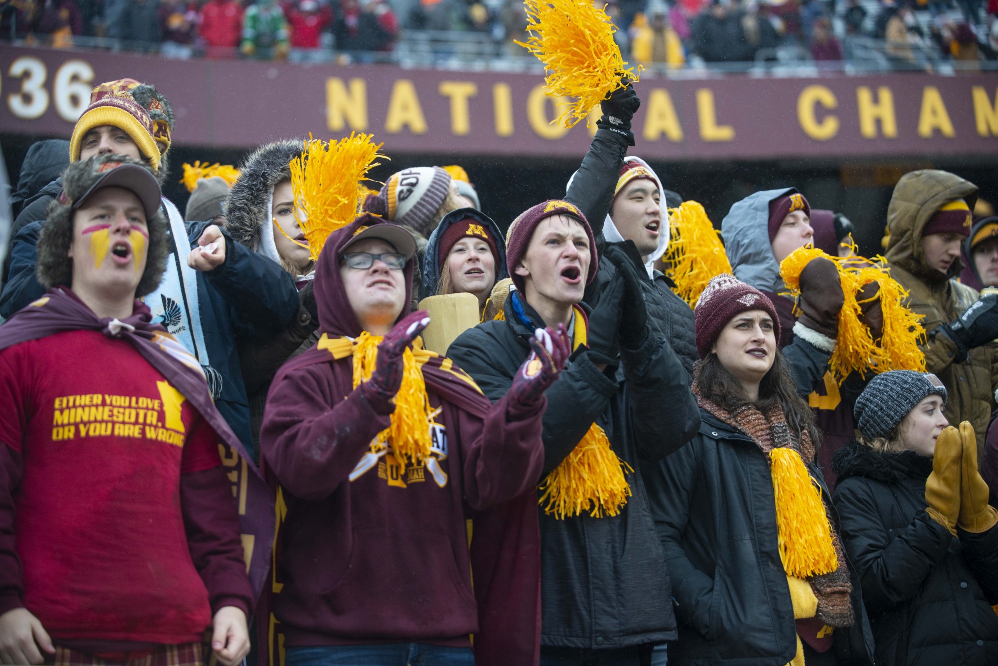 Fans cheer during the Gopher game against the Badgers at TCF Bank Stadium on Saturday, Nov. 30. 