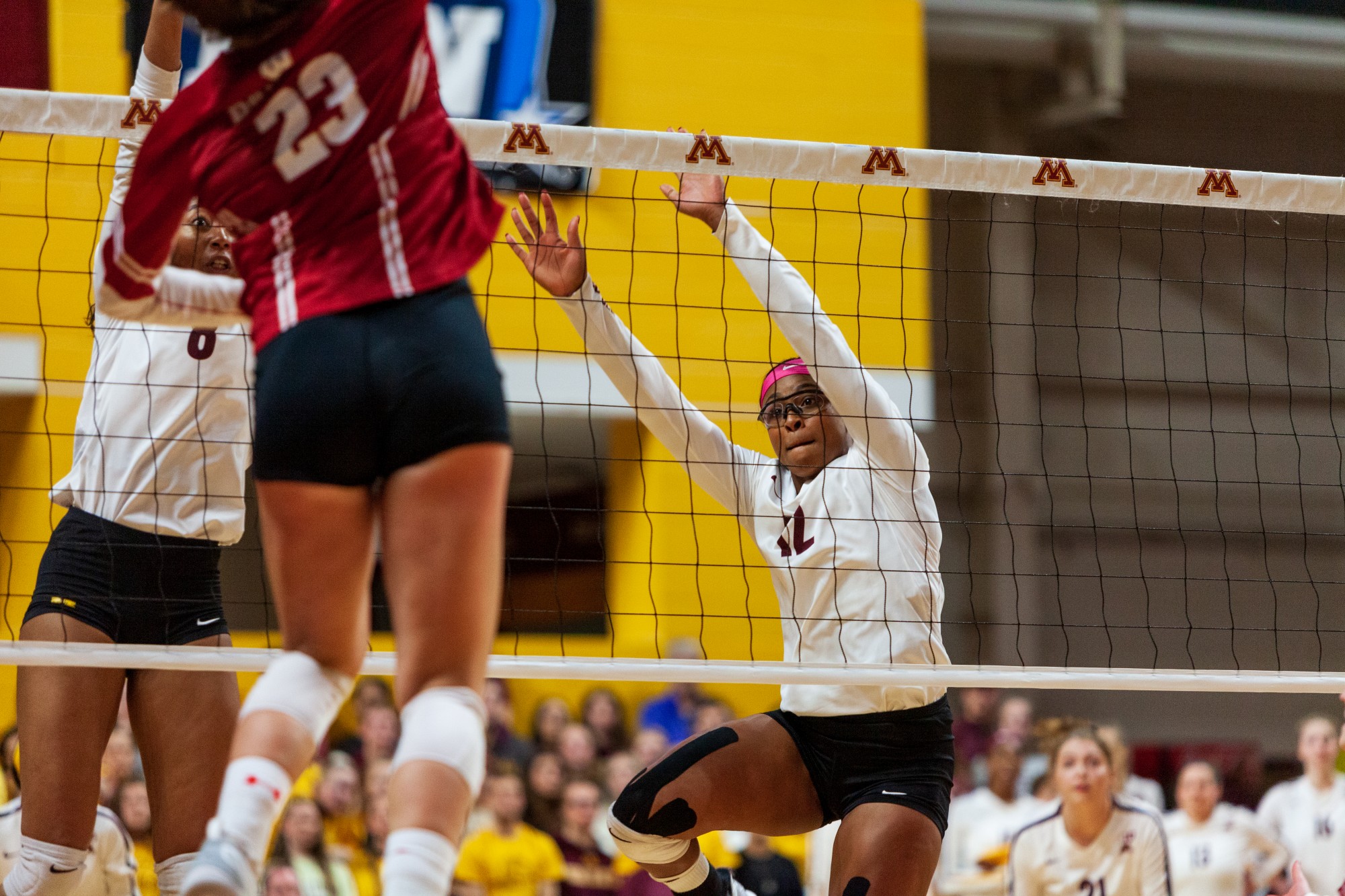 Middle Blocker Taylor Morgan looks to block a pass at the Maturi Pavilion on Thursday, Nov. 14. The Gophers ended the night with a 3-1 loss against the Badgers. 