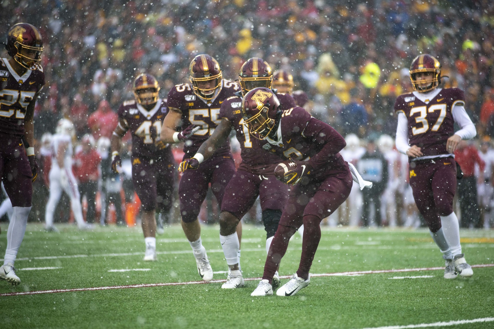 Defensive back Phillip Howard catches the ball during the game against the Badgers at TCF Bank Stadium on Saturday, Nov. 30. 