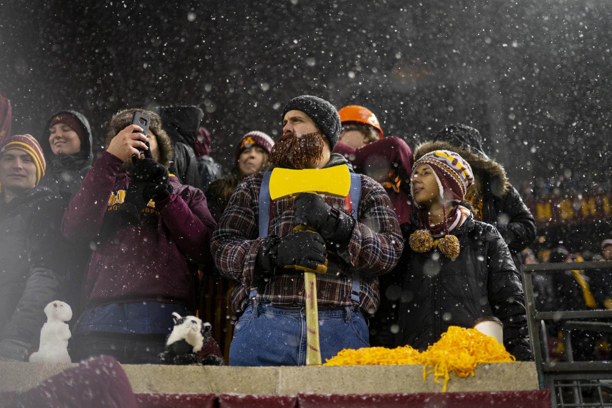 A fan dressed as Paul Bunyan stands in the crowd at TCF Bank Stadium on Saturday, Nov. 30. Wisconsin won 38-17 reclaiming Paul Bunyans Axe in the process. 