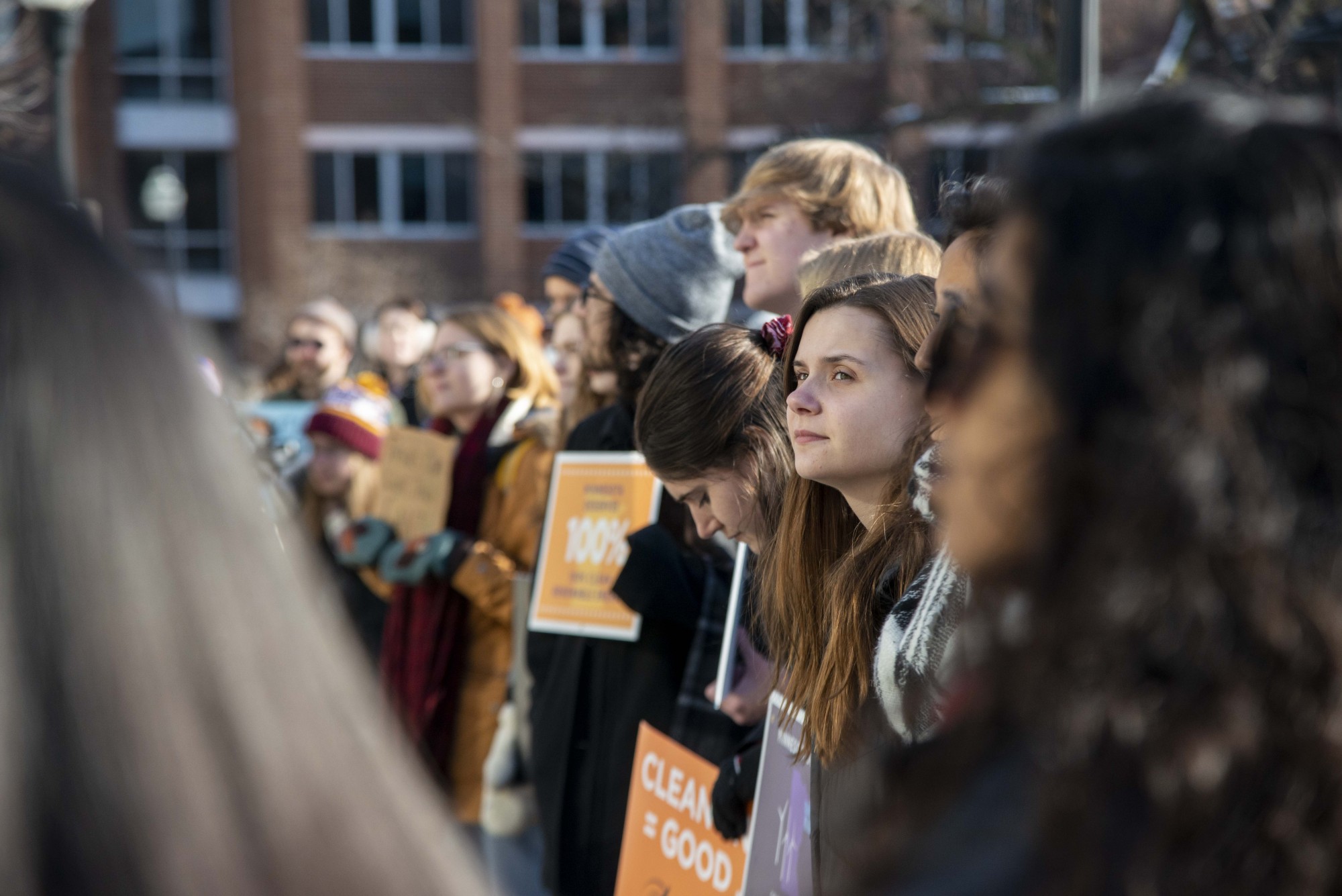 Students and faculty gather outside of Coffman Union to participate in the UMN Climate Strike on Friday, Dec. 6. Those in attendance criticized the University’s policies on fossil fuel usage.