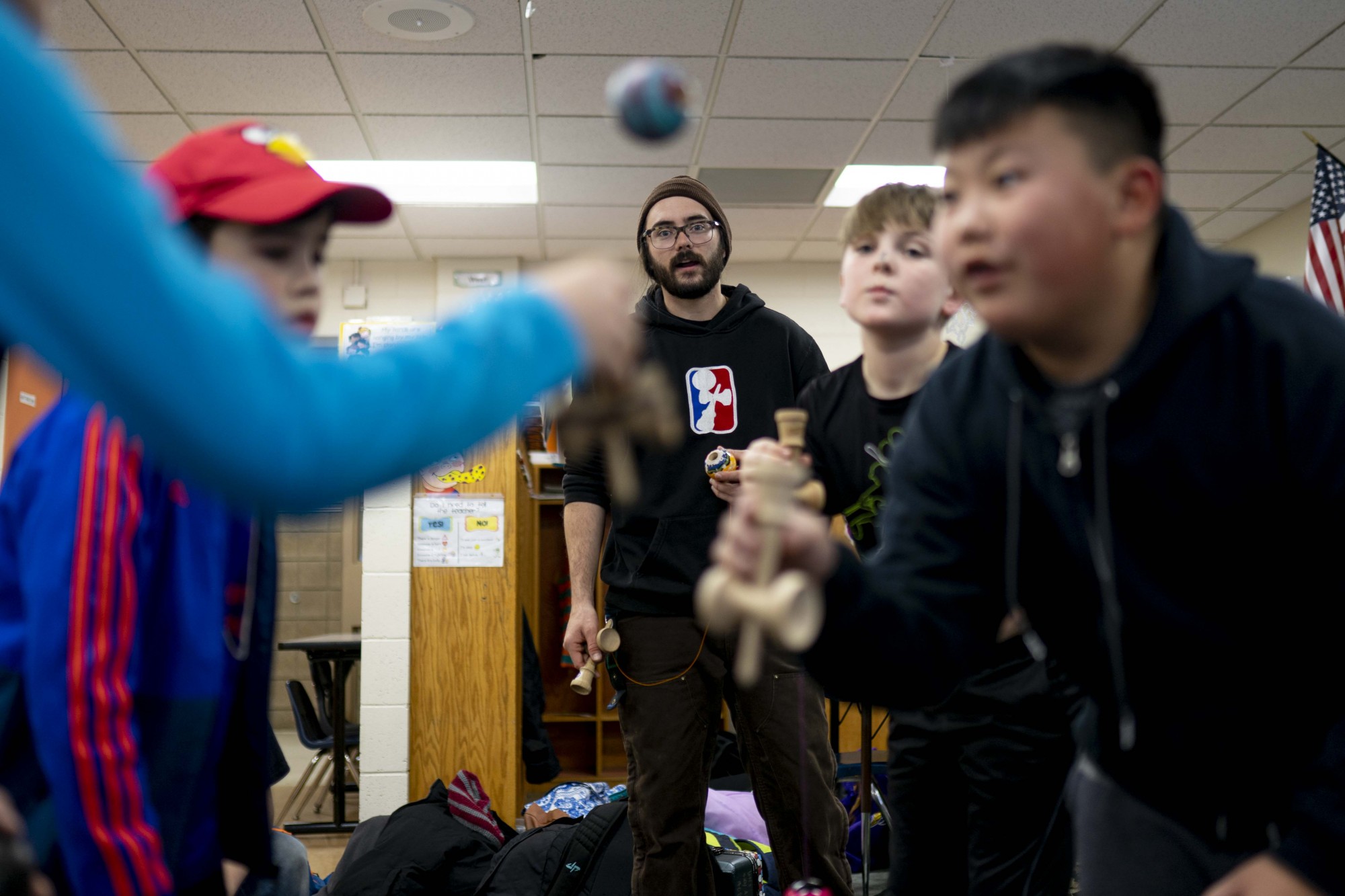 Grove hosts a team building exercise with his students in Marcy-Holmes on Monday, Dec. 9. Mindfulness and focus are two major themes Grove incoporates into the lessons of his Kendama Institute which caters to elementary and middle schoolers. 