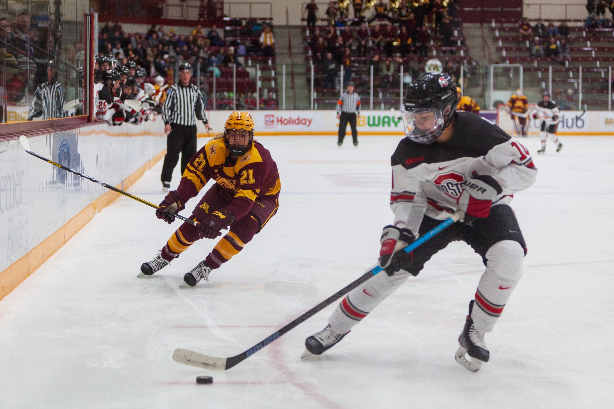 Gophers Forward Emily Oden skates toward an opponent at Ridder Arena on Friday, Jan. 17.  Minnesota suffered a 1-4 loss to Ohio State. (Kamaan Richards / Minnesota Daily)