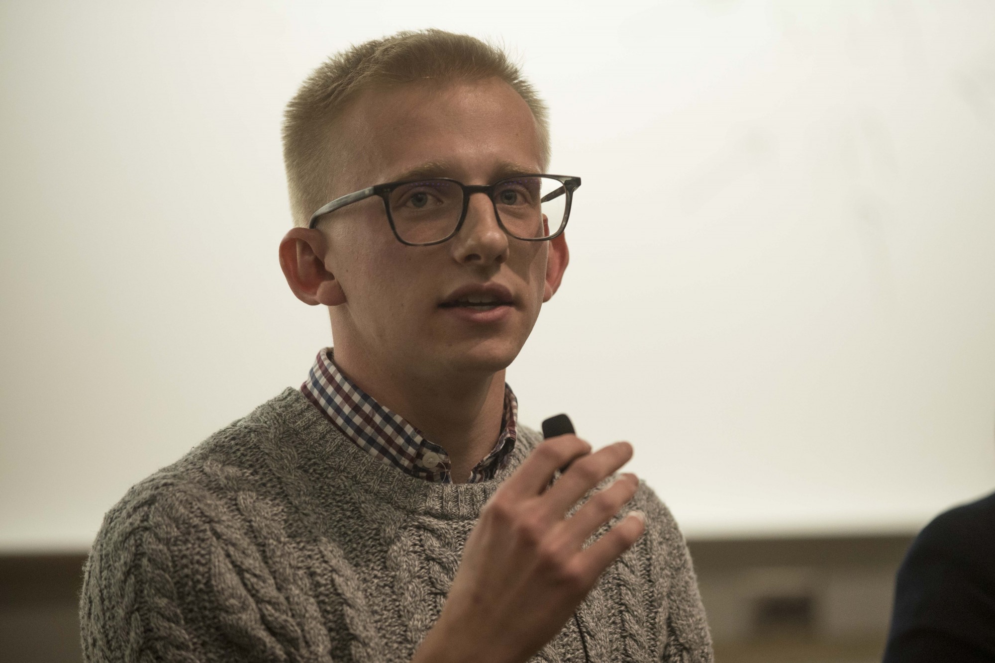 Minnesota Student Association Vice President Levi OTool fields questions during a forum in Smith Hall on Tuesday, Jan. 21. 
