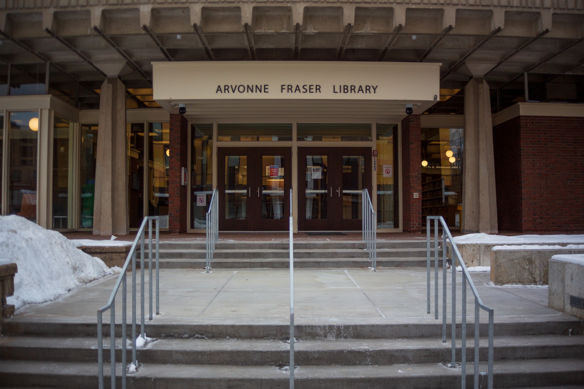 New installments in the Arvonne Fraser Library pay tribute to the buildings original architect, Ralph Rapson and library patron Arvonne Fraser on Friday, Jan. 17.  The newly renovated building is set to open on Jan. 25. (Liam Armstrong / Minnesota Daily)