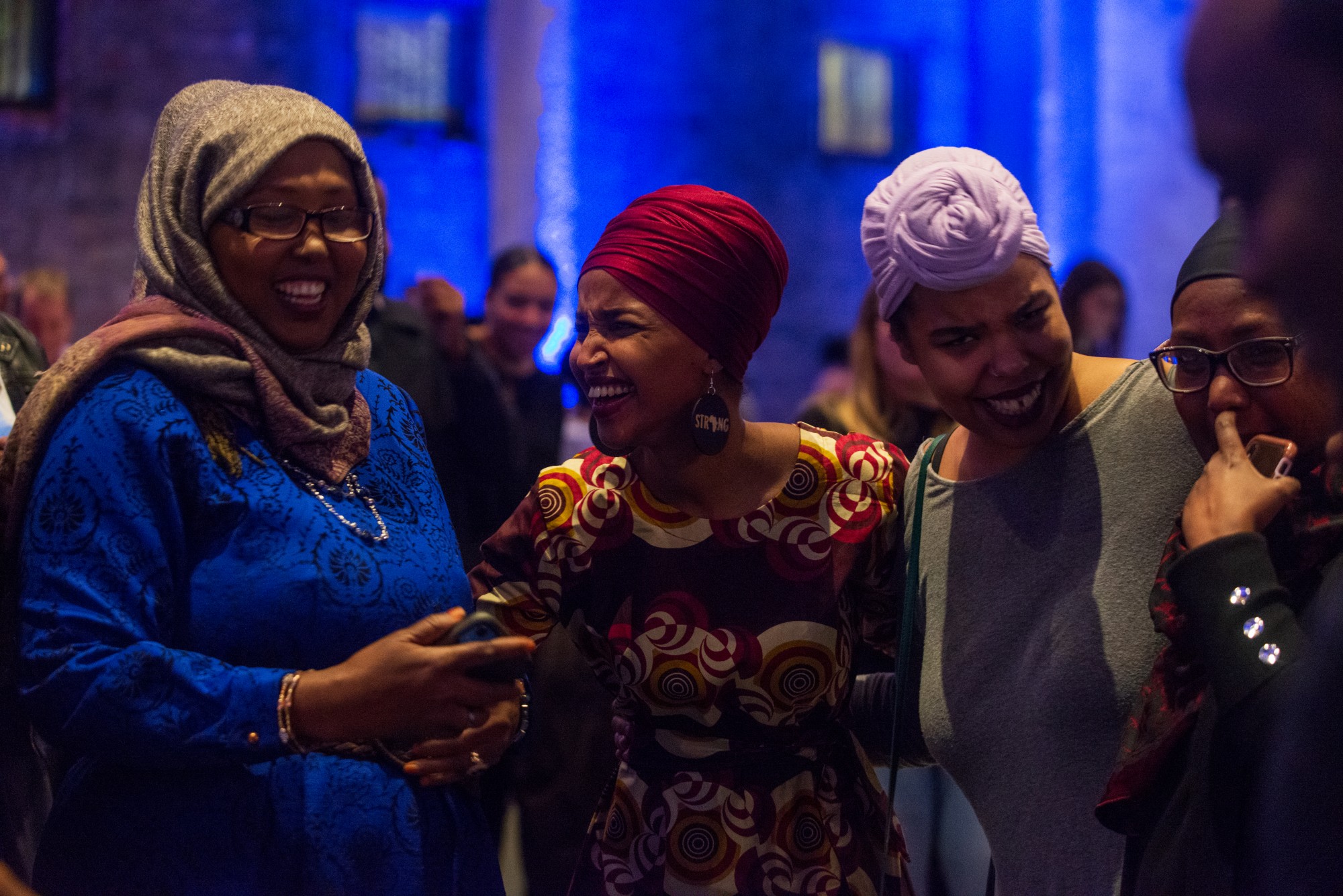 Congresswoman Ilhan Omar chats with attendees at Ilhan Omar 2020 Reelection Kickoff: “Send Her Back to Congress” at Aria in Minneapolis on Thursday, Jan. 23. (Nur B. Adam / Minnesota Daily)