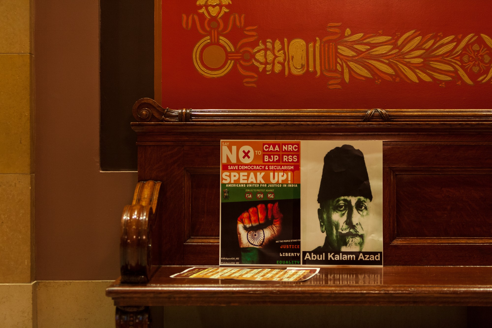 A protest sign sits unattended at an event opposing Indias recent passage of the Citizenship Amendment Act at the Minnesota State Capitol Building on Sunday, Jan. 26. This legislation offers Indian citizenship to refugees of several religious groups, but does not apply to Muslims, despite their making up nearly 15% of the Indian population.