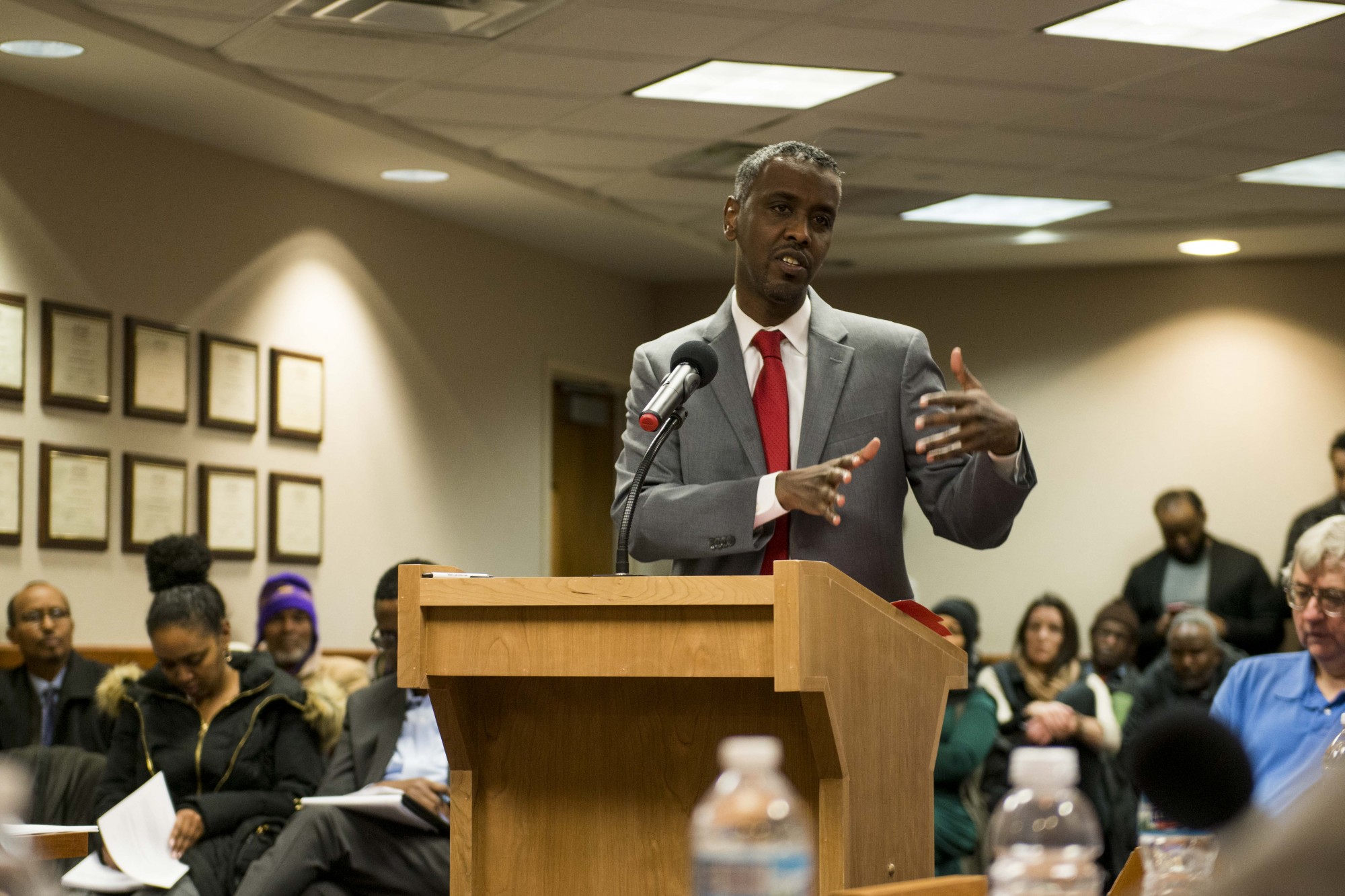 Minneapolis City Council Member Abdi Warsame addresses the Minneapolis Public Housing Authority on Wednesday, Jan. 29. Warsame was selected as the next executive director and CEO for the MPHA. 