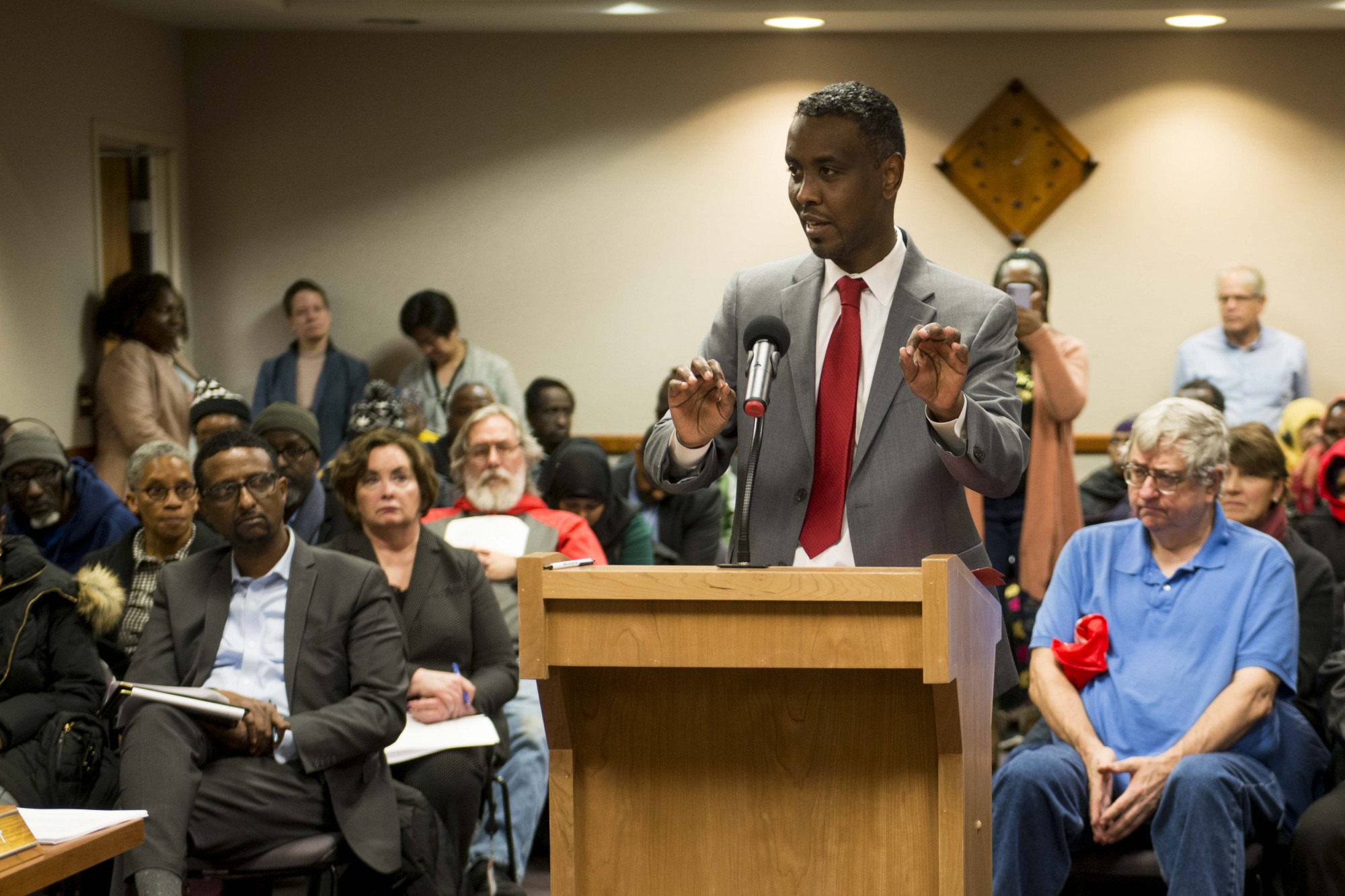 Minneapolis City Council Member Abdi Warsame addresses the Minneapolis Public Housing Authority on Wednesday, Jan. 29. Warsame was selected as the next executive director and CEO for the MPHA. 