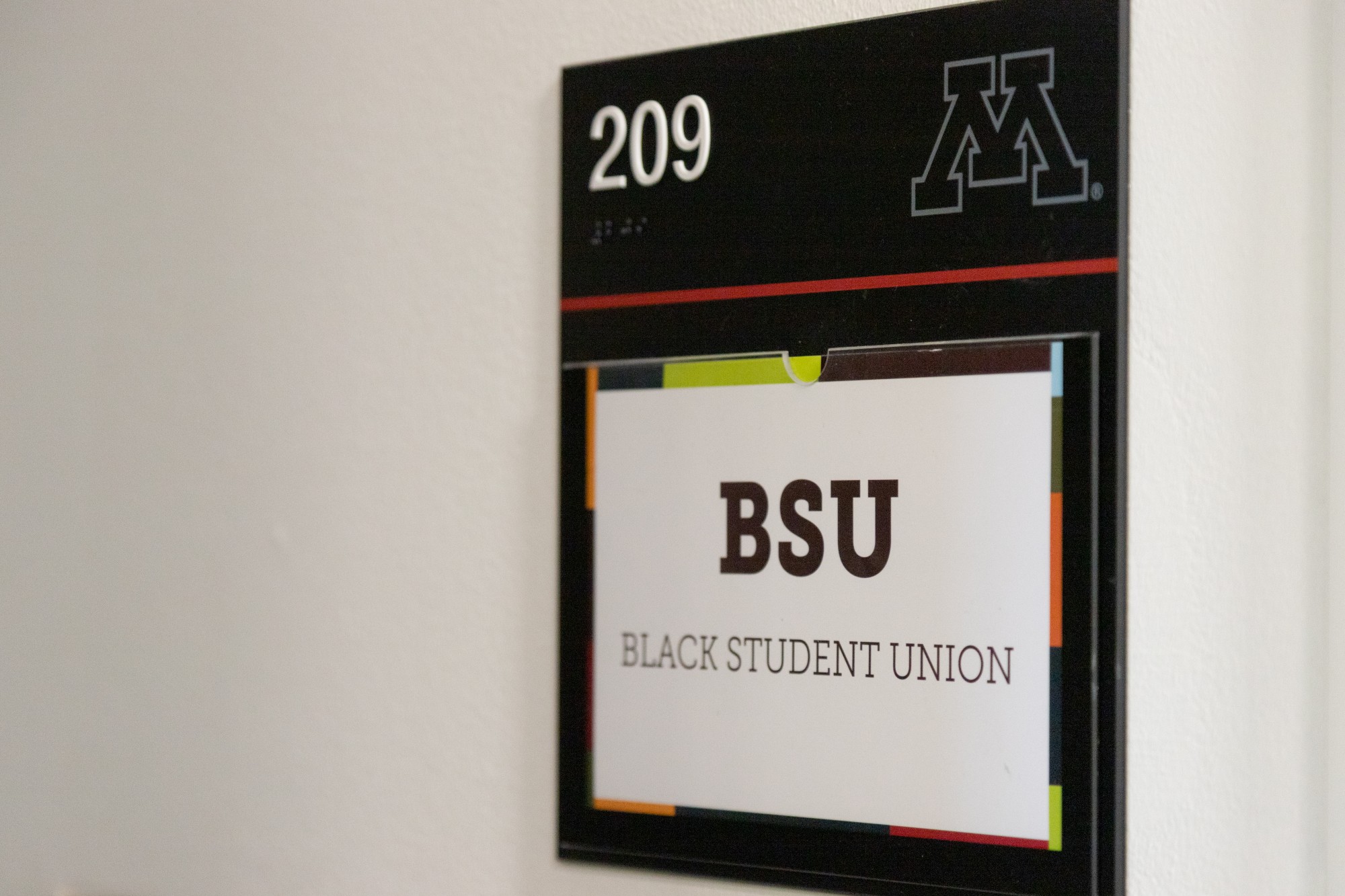 A sign marks the Black Student Union space in Coffman Student Union hangs outside the space on Saturday, Feb. 1.  The benefits provided by having designated spaces were recently highlighted in a University of Chicago study.