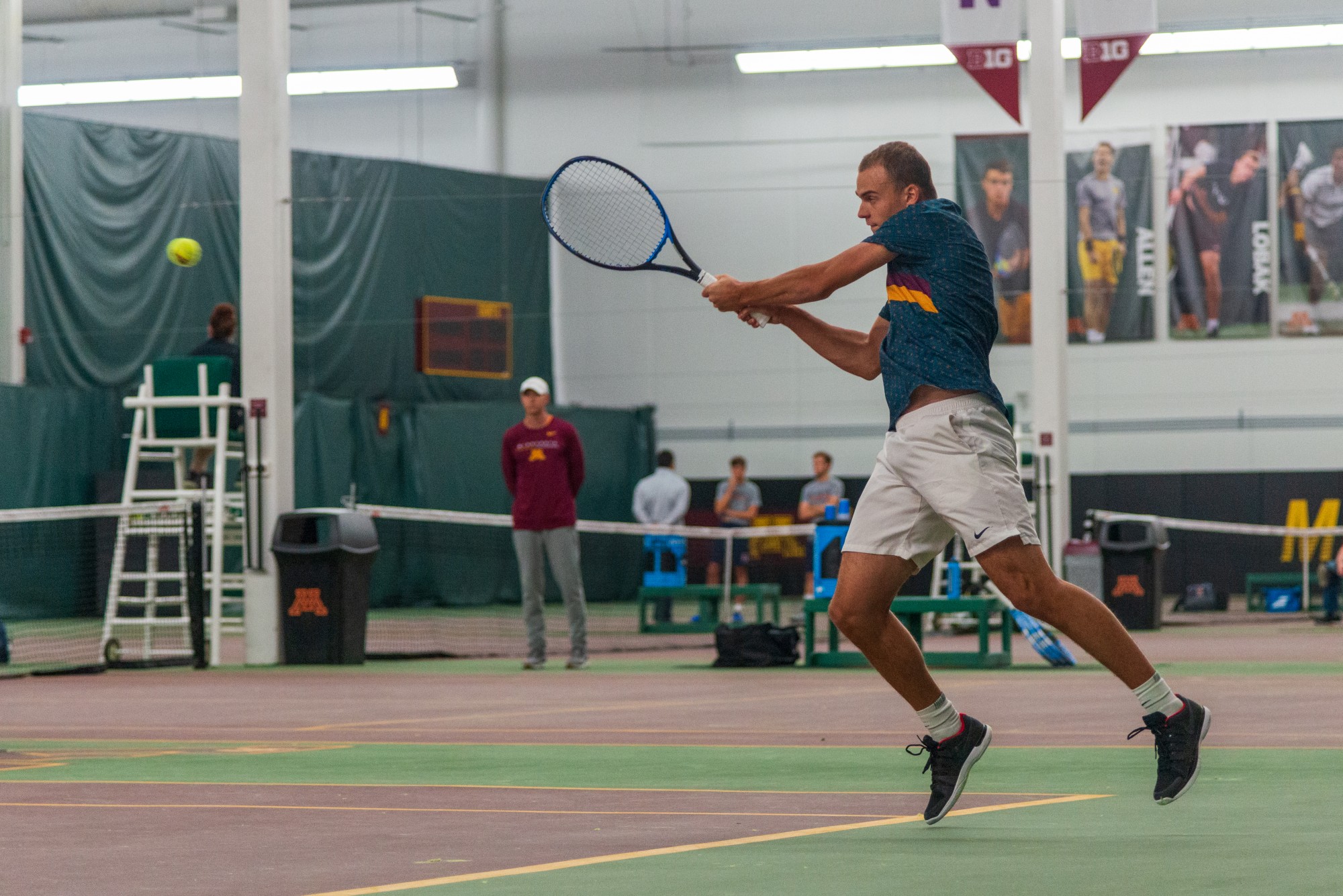 Gophers Junior Vlad Lobak competes in a doubles tennis match against Auburn University at Baseline Tennis Center on Friday, Jan. 31.