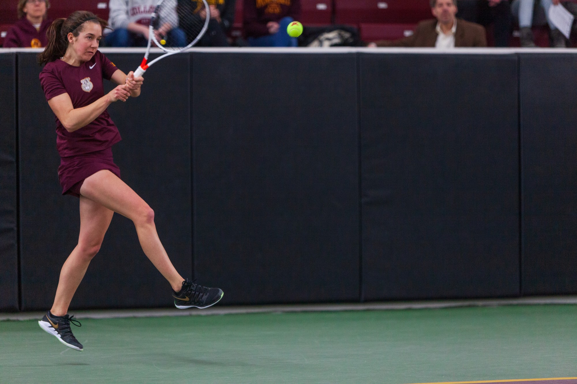 Gophers Senior Cammy Frei returns a volley at the Baseline Tennis Center on Friday, Feb. 7.