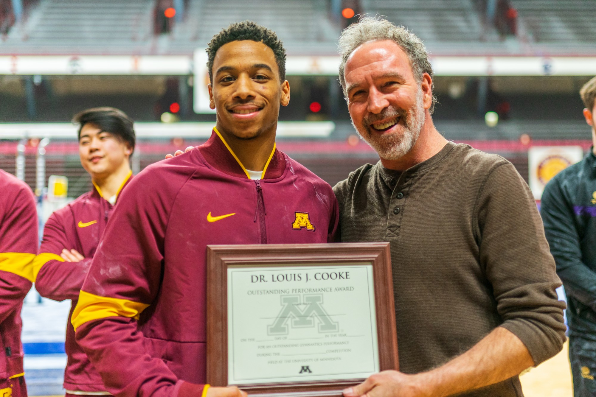 Gophers Freshman Donte Mckinney receives the Dr. Louis J Cooke award for most Outstanding Performance.
