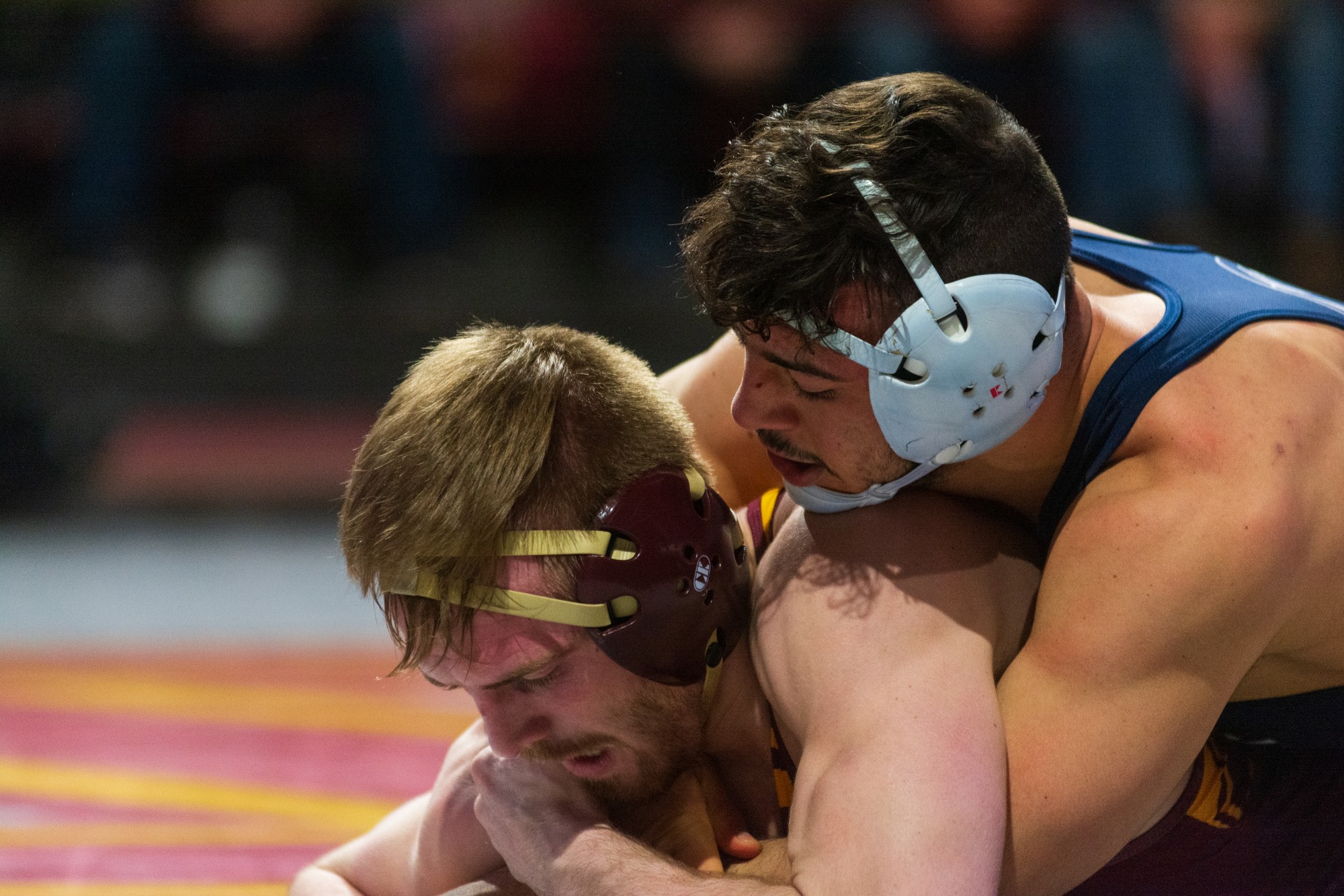 Gophers Senior Owen Webster fights a takedown at Maturi Pavilion on Sunday, Feb. 9. The Gophers lost to Penn State 31-10.