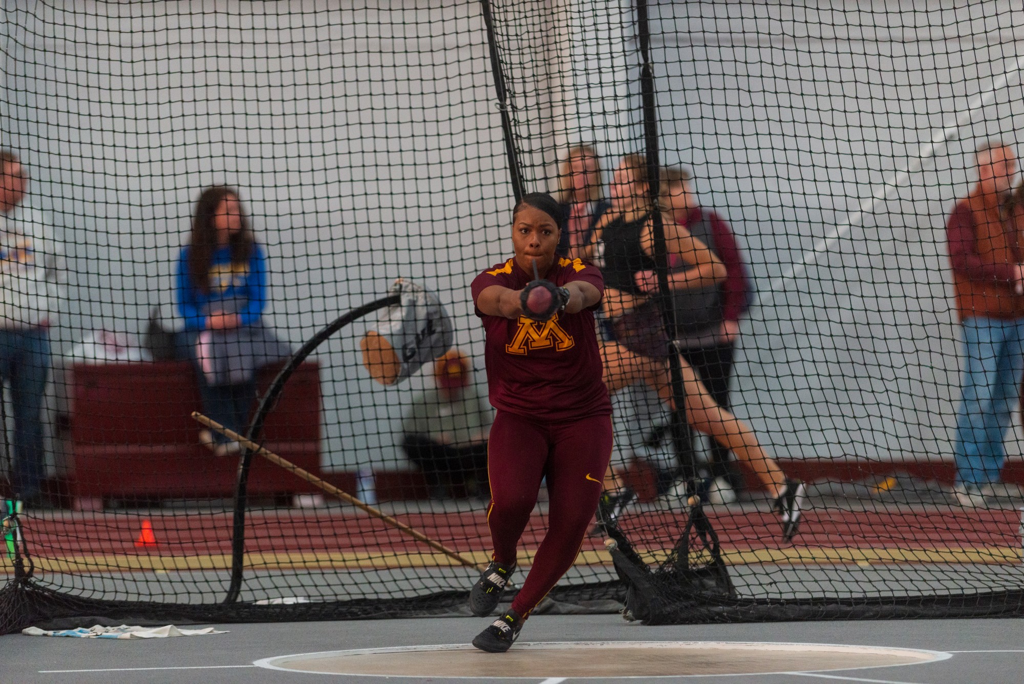 Gophers Redshirt Senior Nayoka Clunis competes in the weight throw at the Minnesota Cold Classic at the University of Minnesota Fieldhouse on Friday, Feb. 21.