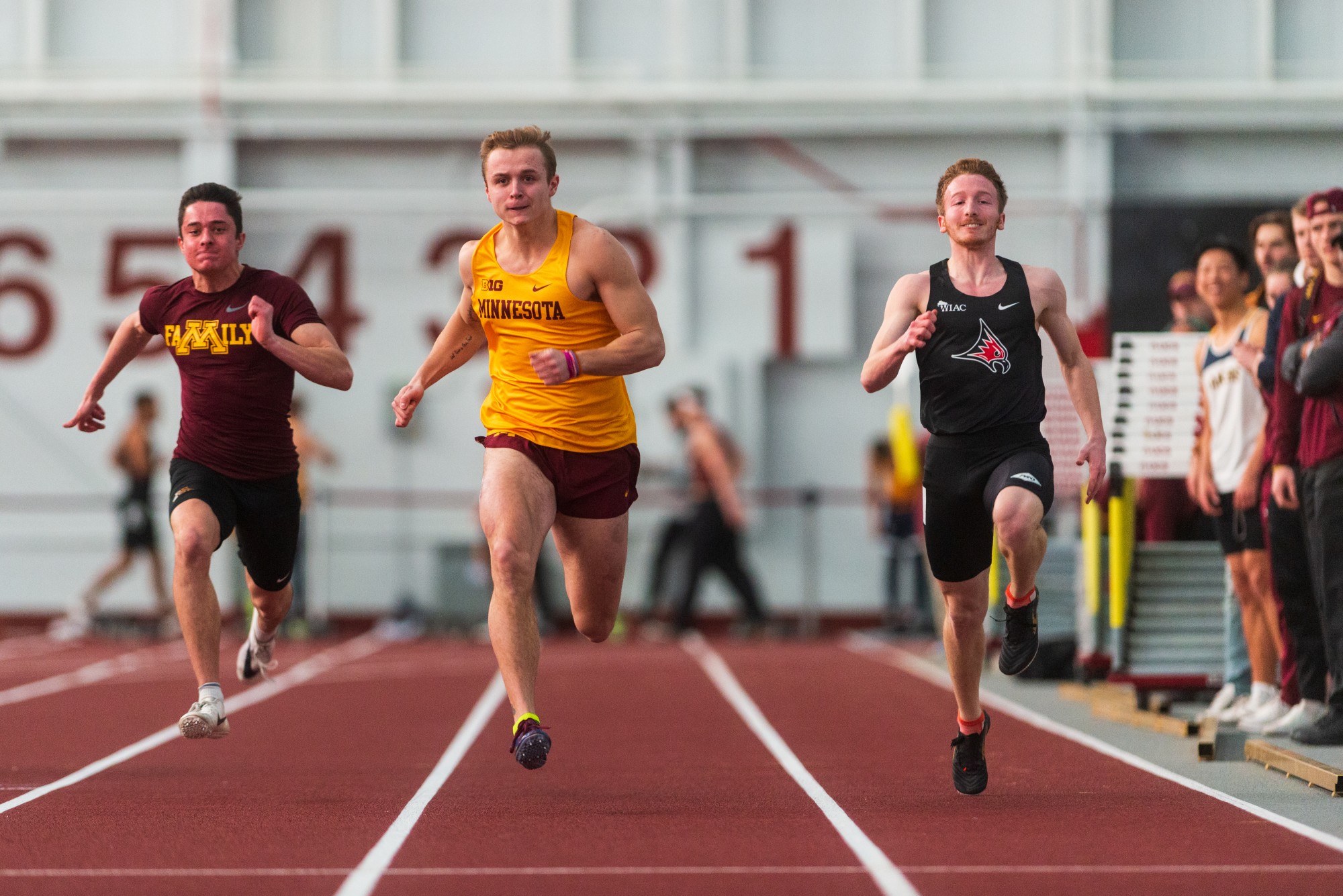 Gophers Junior Nate Hoglund competes in the sixty meter dash at the Minnesota Cold Classic at the University of Minnesota Fieldhouse on Friday, Feb. 21.