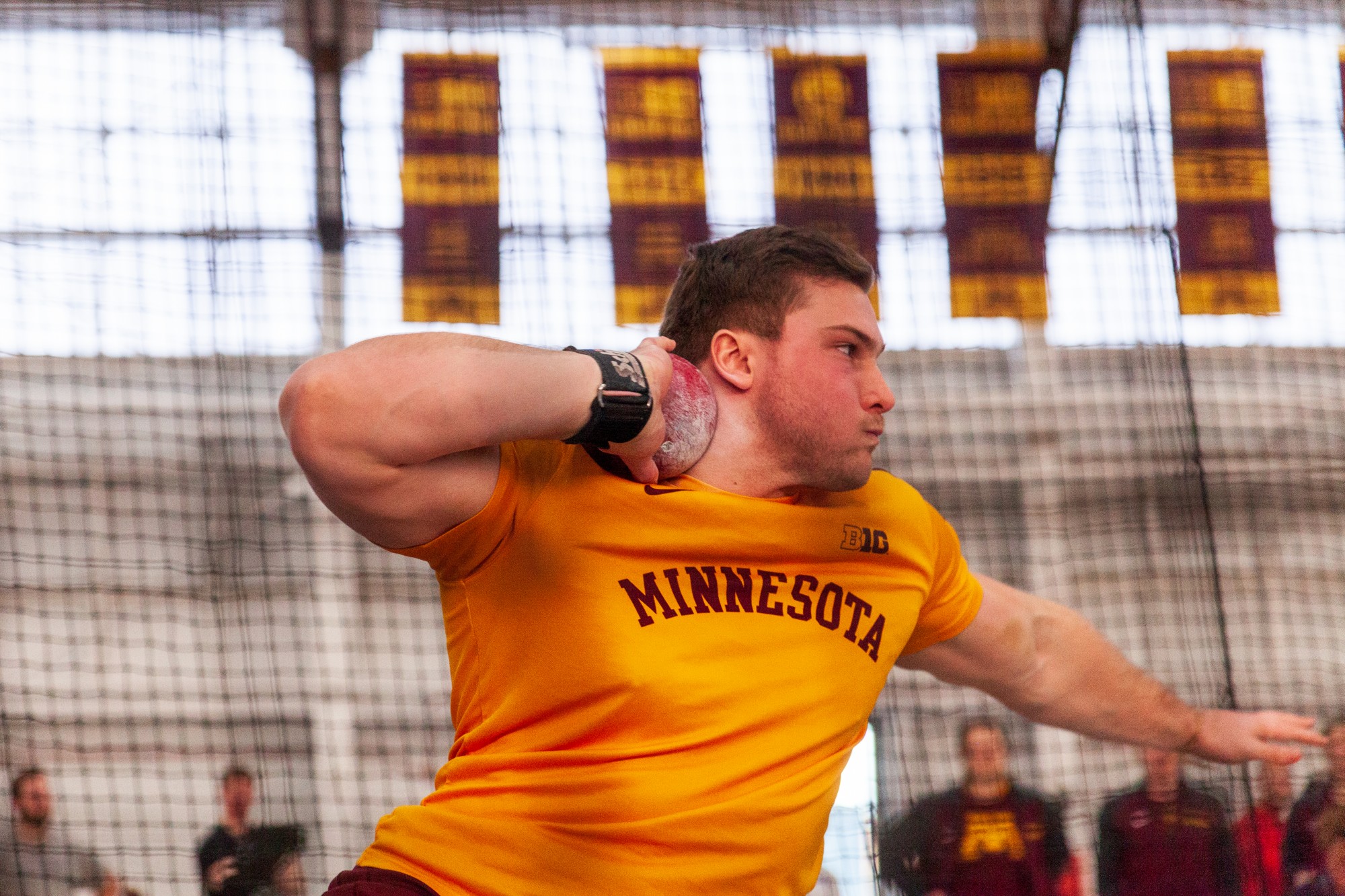 Gophers Redshirt Senior Jonathan Tharaldsen competes in the shot put at the Minnesota Cold Classic at the University of Minnesota Fieldhouse on Friday, Feb. 21.