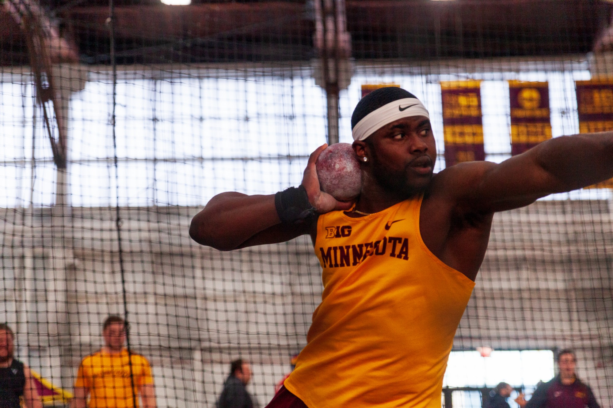 Gophers Junior Kevin Nedrick competes in the shot put at the Minnesota Cold Classic at the University of Minnesota Fieldhouse on Friday, Feb. 21.