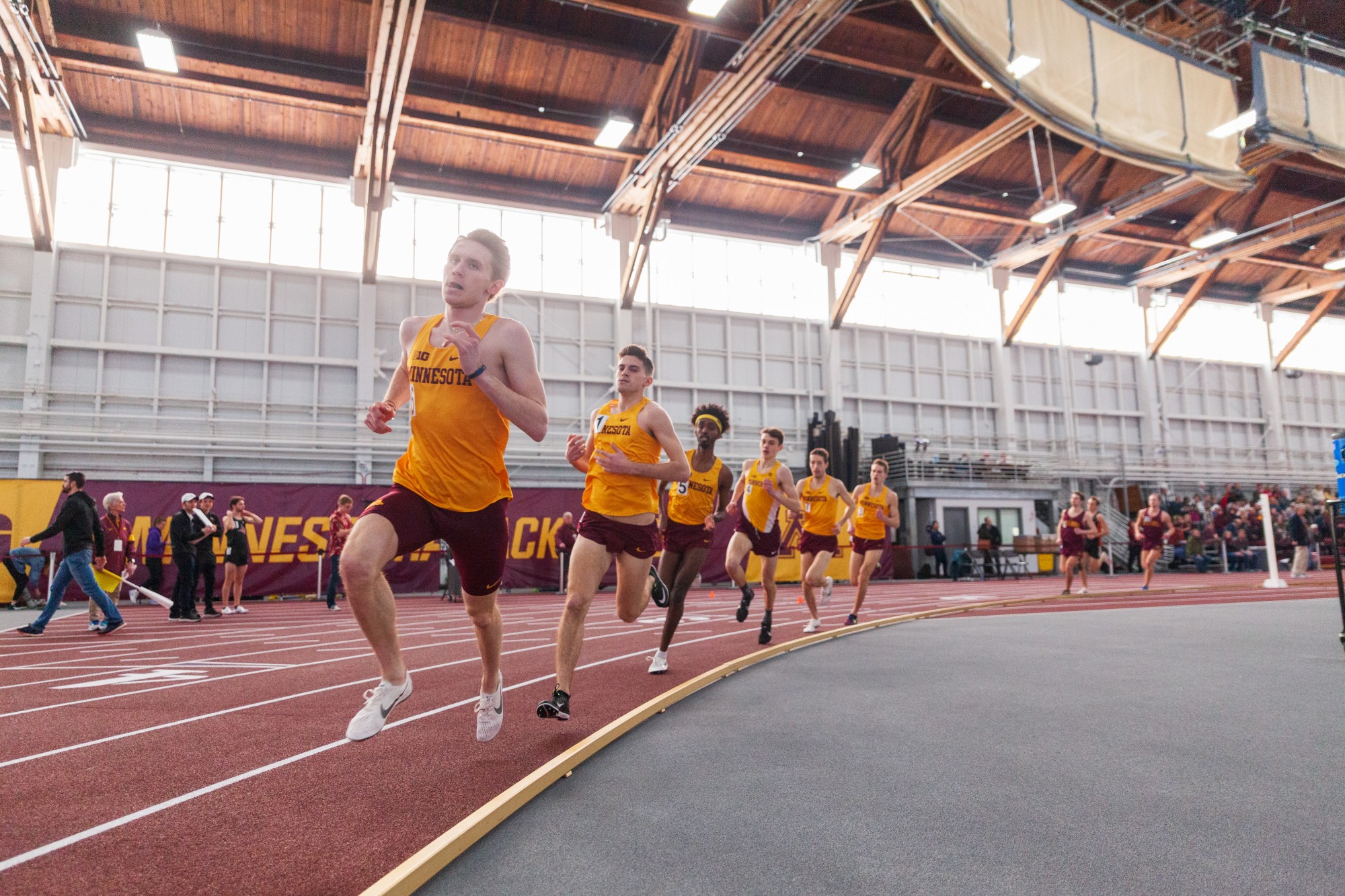 Gophers men lead the field in the mile run at the Minnesota Cold Classic at the University of Minnesota Fieldhouse on Friday, Feb. 21.