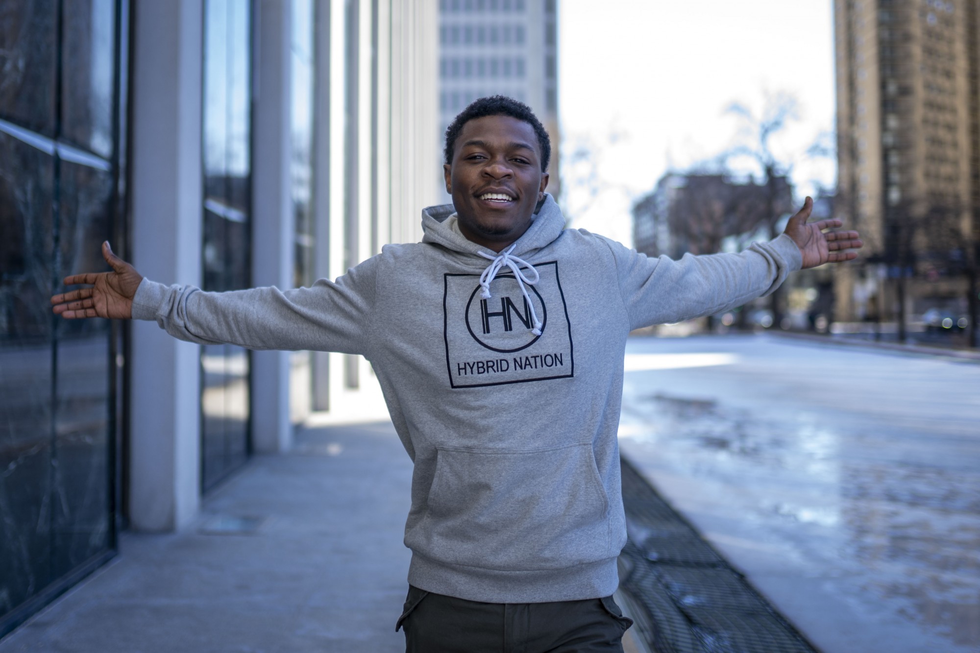 Bayo Idowu poses for a portrait in downtown Minneapolis on Sunday, Feb. 23. Idowu says “Call me selfish but I want it to be everywhere. It’s not about me, it’s about the message.”