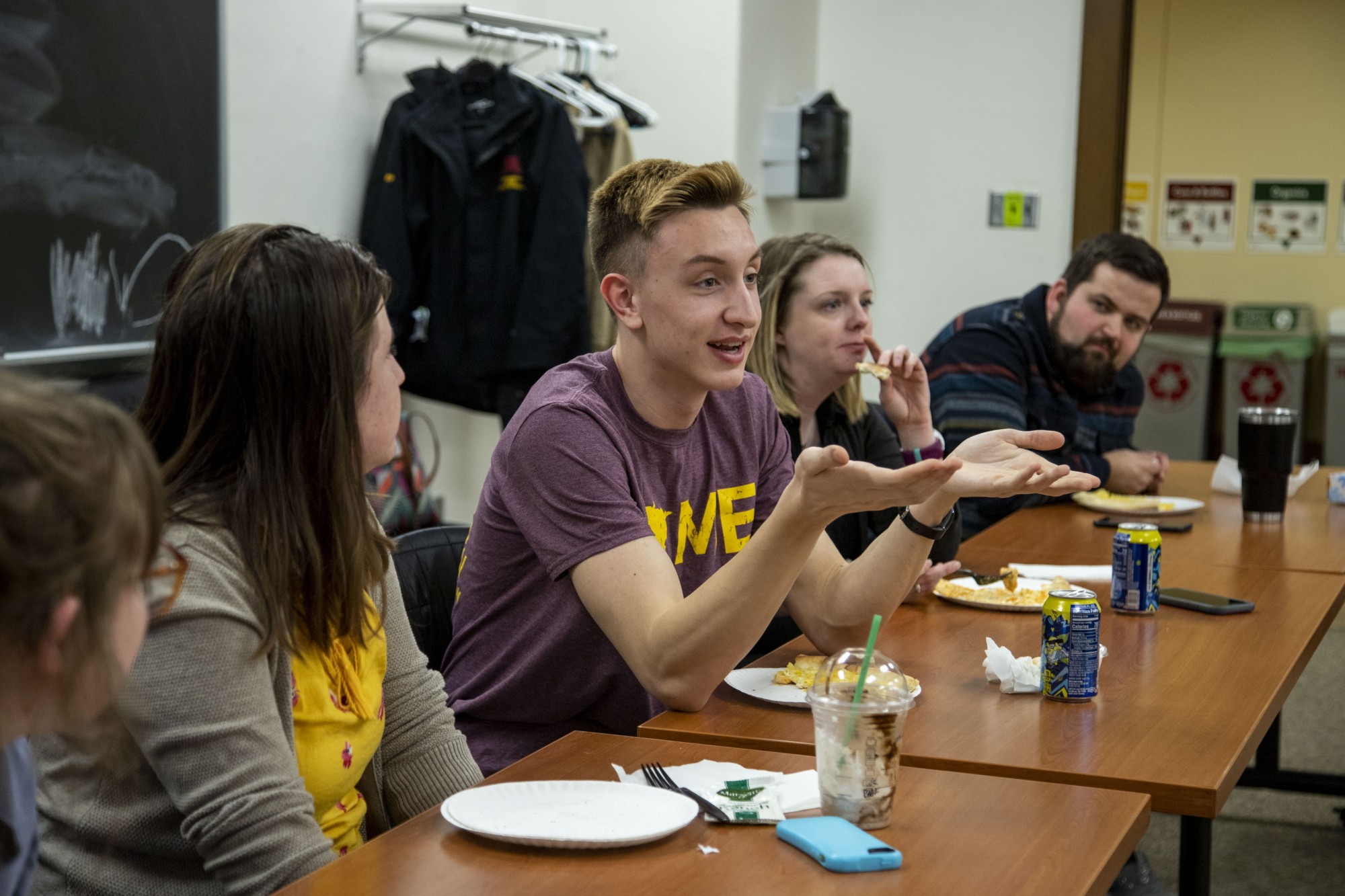 Freshman Nicholas Potthoff, an agricultural communication and marketing major, offers insights to other rural students in Coffey Hall on Tuesday, Feb. 25. 