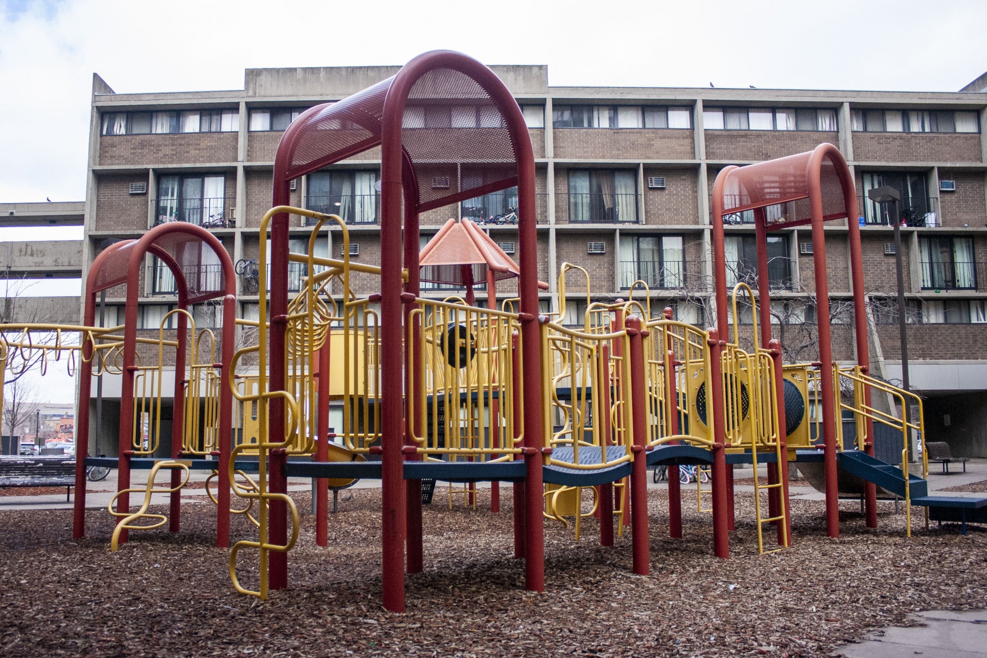 The playground at Riverside Plaza is seen empty during the self-quarantine period of the COVID-19 pandemic on Monday, March 23. 