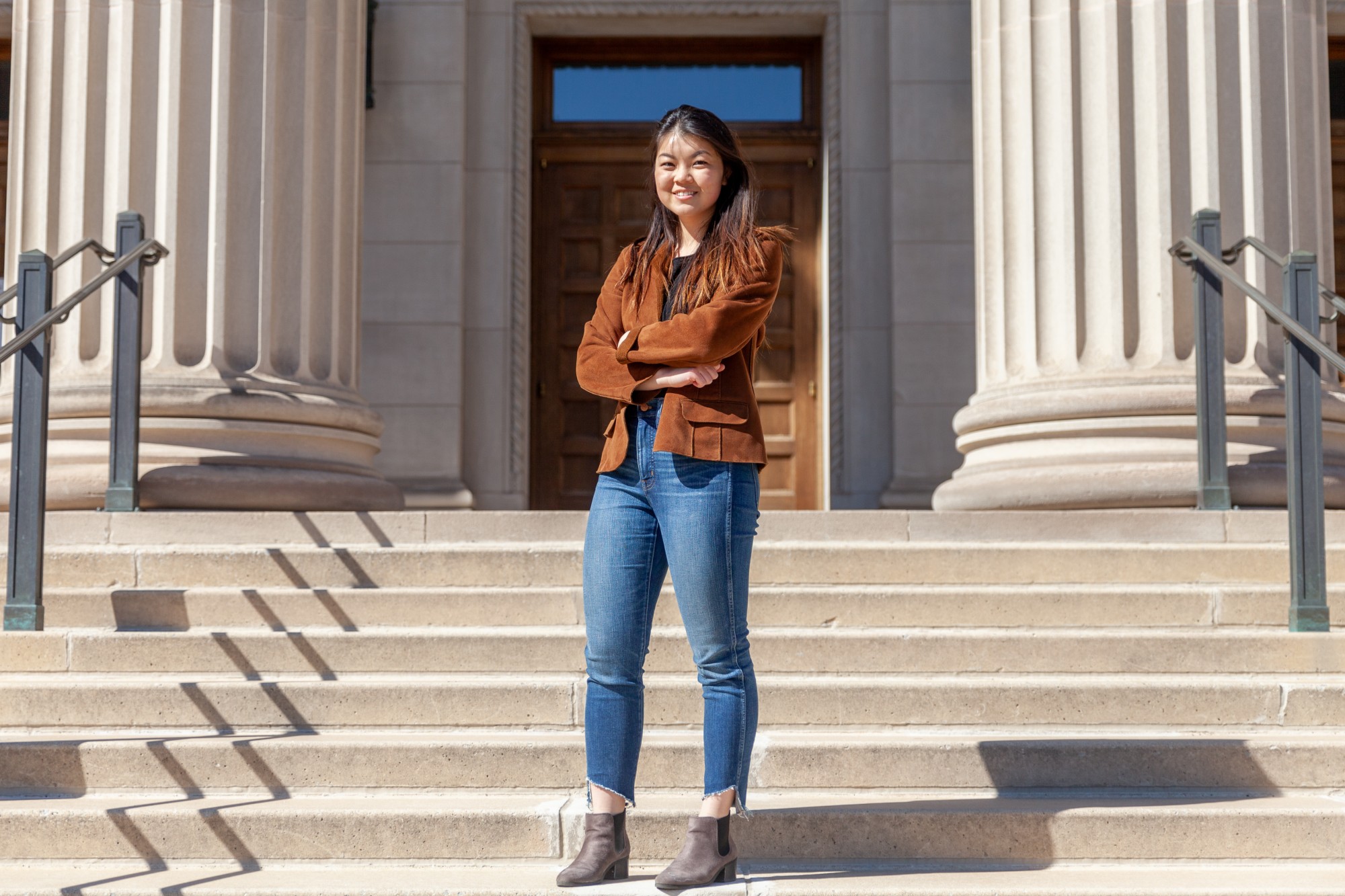 Newly elected MSA President Amy Ma poses for a portrait outside of the Northrup Auditorium on Sunday, April 19. 