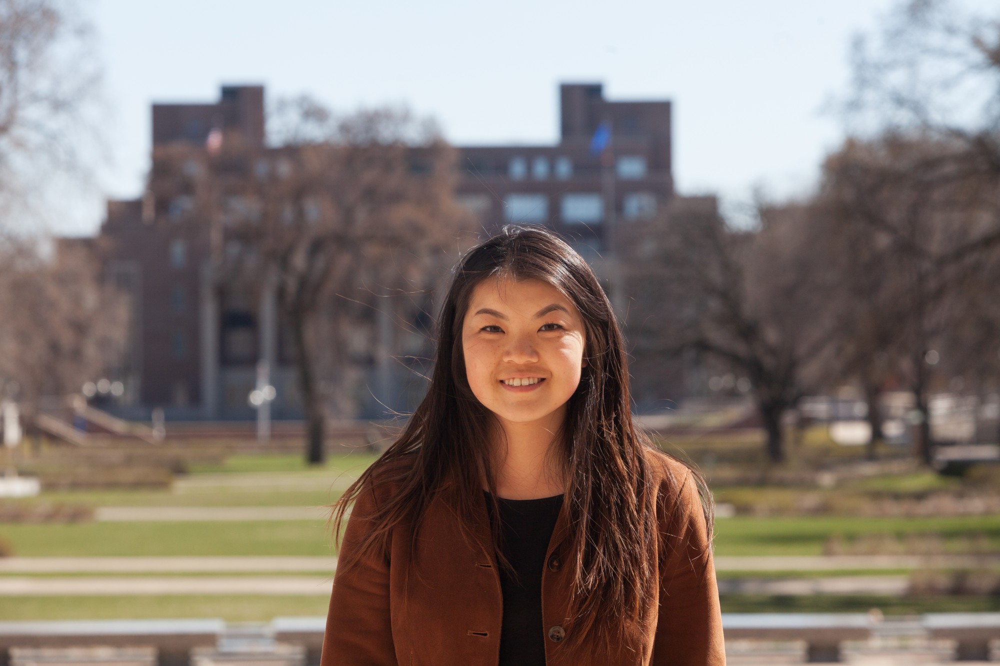 Newly elected MSA President Amy Ma poses for a portrait outside of the Northrup Auditorium on Sunday, April 19. 