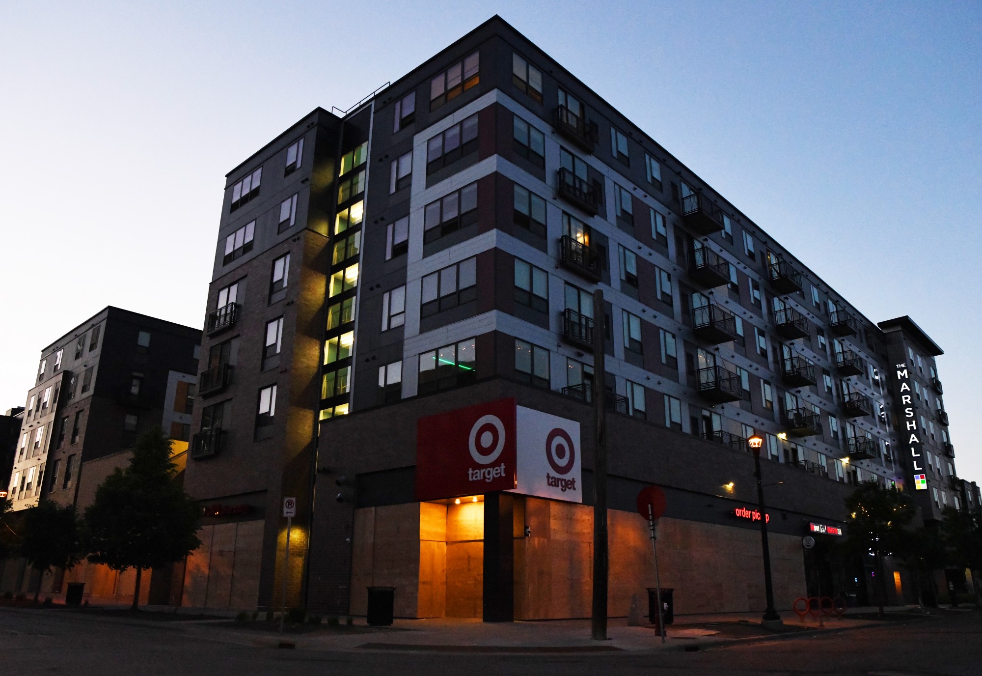 All windows of the Dinkytown Target sit boarded up on Thursday, May 28. 