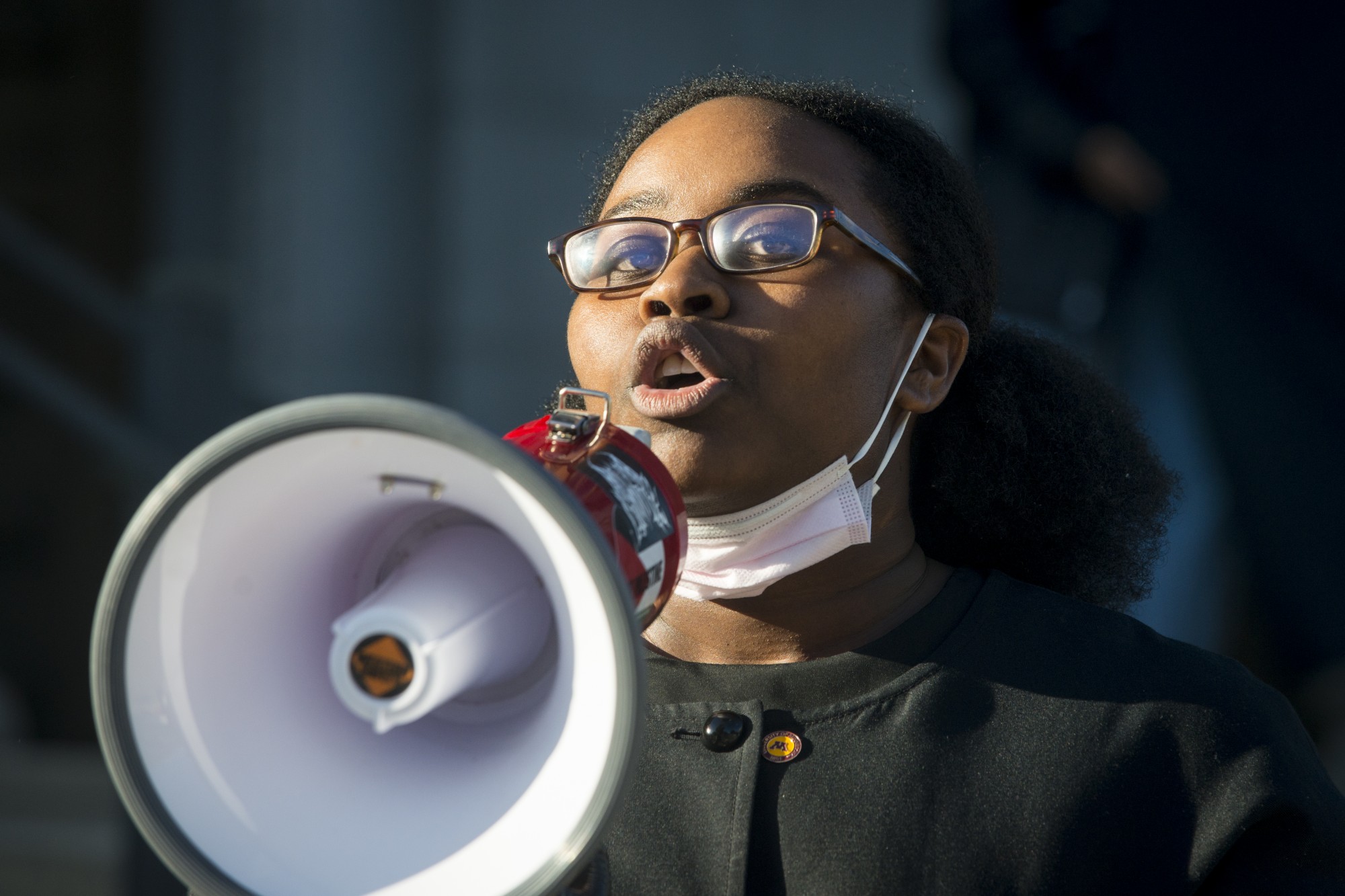 Minnesota Student Association President Jael Kerandi speaks to student demonstrators outside of Northrop Auditorium on Friday, May 29 to protest the Minneapolis Police Department and the killing of George Floyd. 