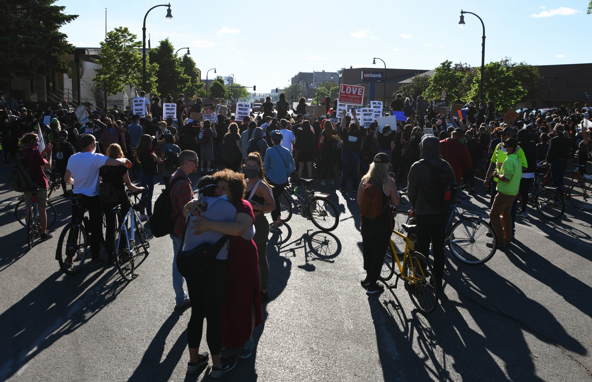 Demonstrators gather on East Lake Street near the Minneapolis 3rd Police Precinct on Friday, May 29. 