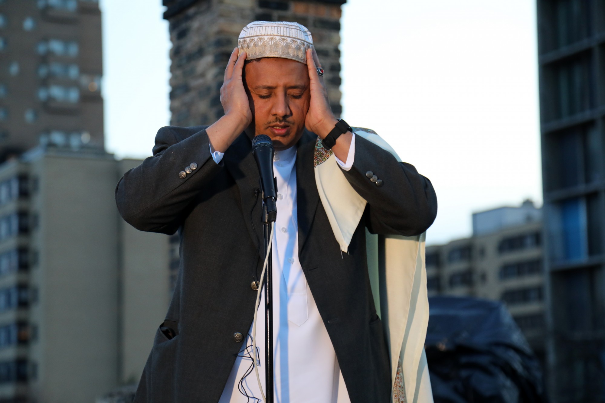 Ahmed Jamal, the first muezzin to give the adhan from the roof of Dar Al-Hijra Mosque in Cedar-Riverside on Thursday, April 23. Courtesy of Abdirahman Mukhtar.

