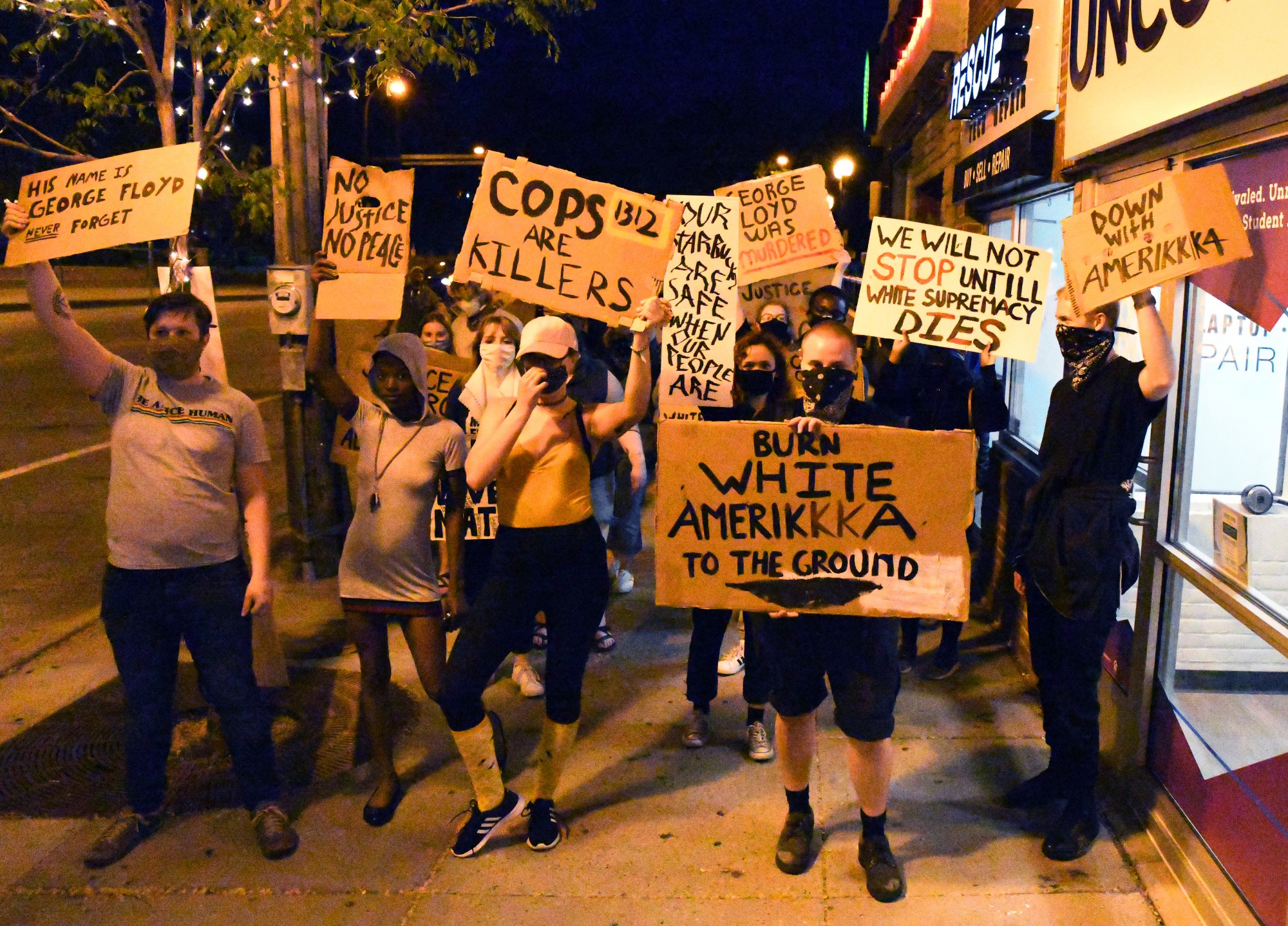 Students march through Dinkytown on Thursday, May 28 to protest police brutality following the death of George Floyd on Monday in Minneapolis.