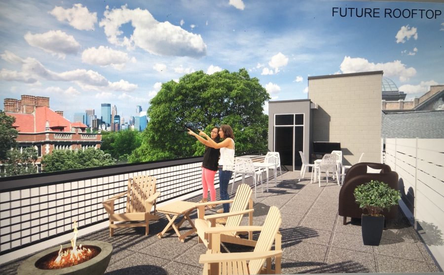 Hillels rooftop will overlook downtown Minneapolis and Folwell Hall when the building reopens this upcoming fall semester. (Image courtesy of MN Hillel)