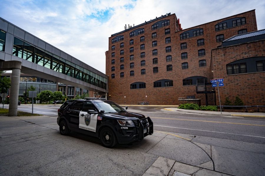 A University of Minnesota Police car is parked outside of the Graduate Hotel on East Bank on Thursday, June 21, 2019.