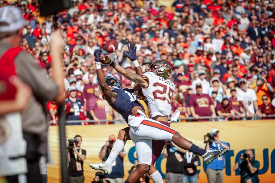 Gophers Defensive back Benjamin St-Juste leaps for an Auburn pass at Raymond James Stadium in Tampa, Florida on Wednesday, Jan. 1.